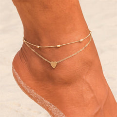 Double-layered anklet Retro beach ball chain heart-shaped anklet