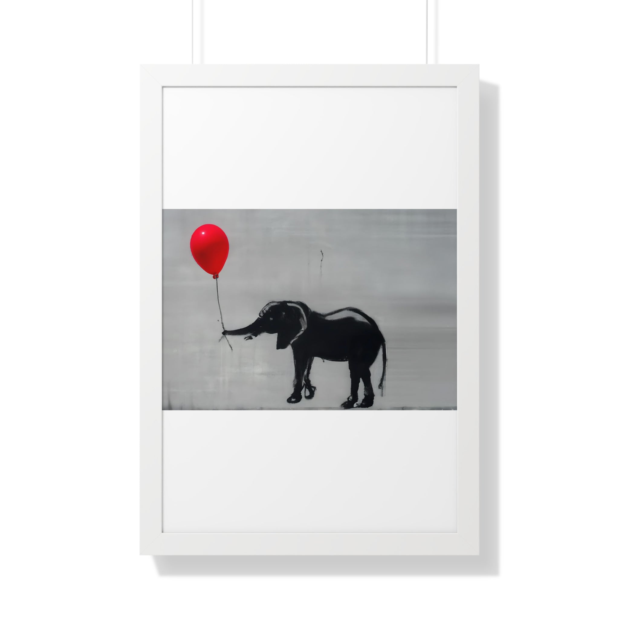 "BANKSY-STYLE ELEPHANT HOLDING A RED BALLOON" Framed Vertical Poster