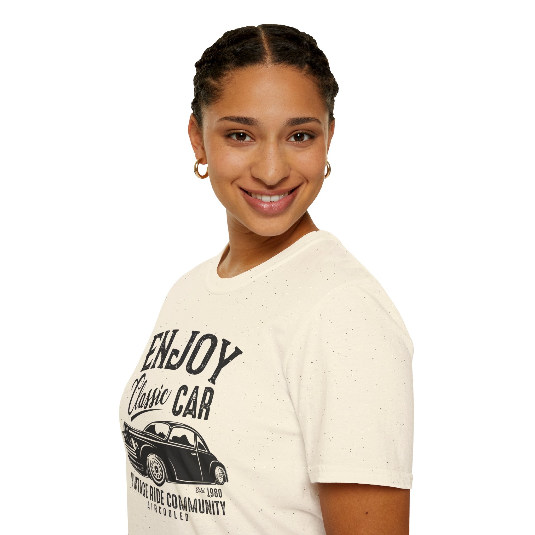 "ENJOY CLASSIC CAR VINTAGE RIDE COMMUNITY AIR-COOLED" Unisex Soft style T-Shirt