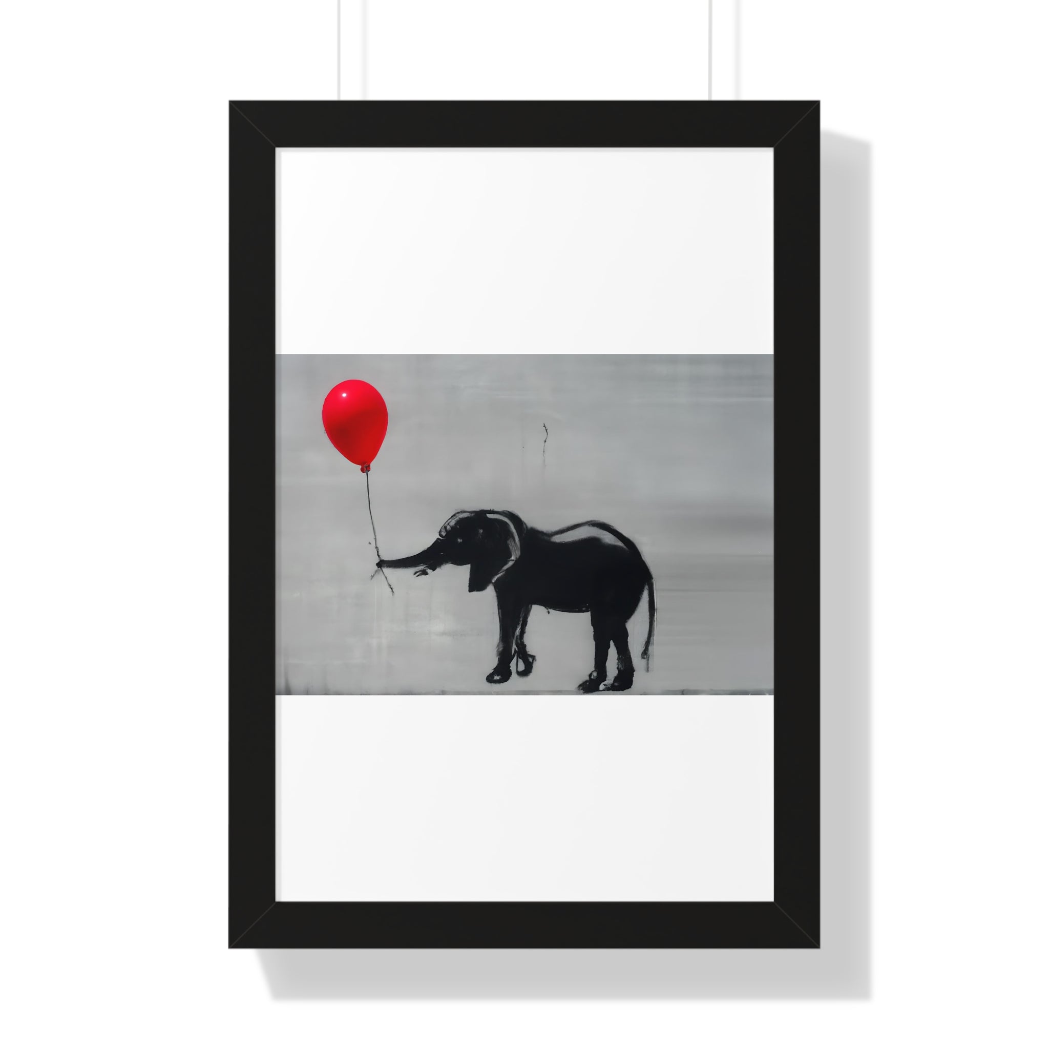 "BANKSY-STYLE ELEPHANT HOLDING A RED BALLOON" Framed Vertical Poster