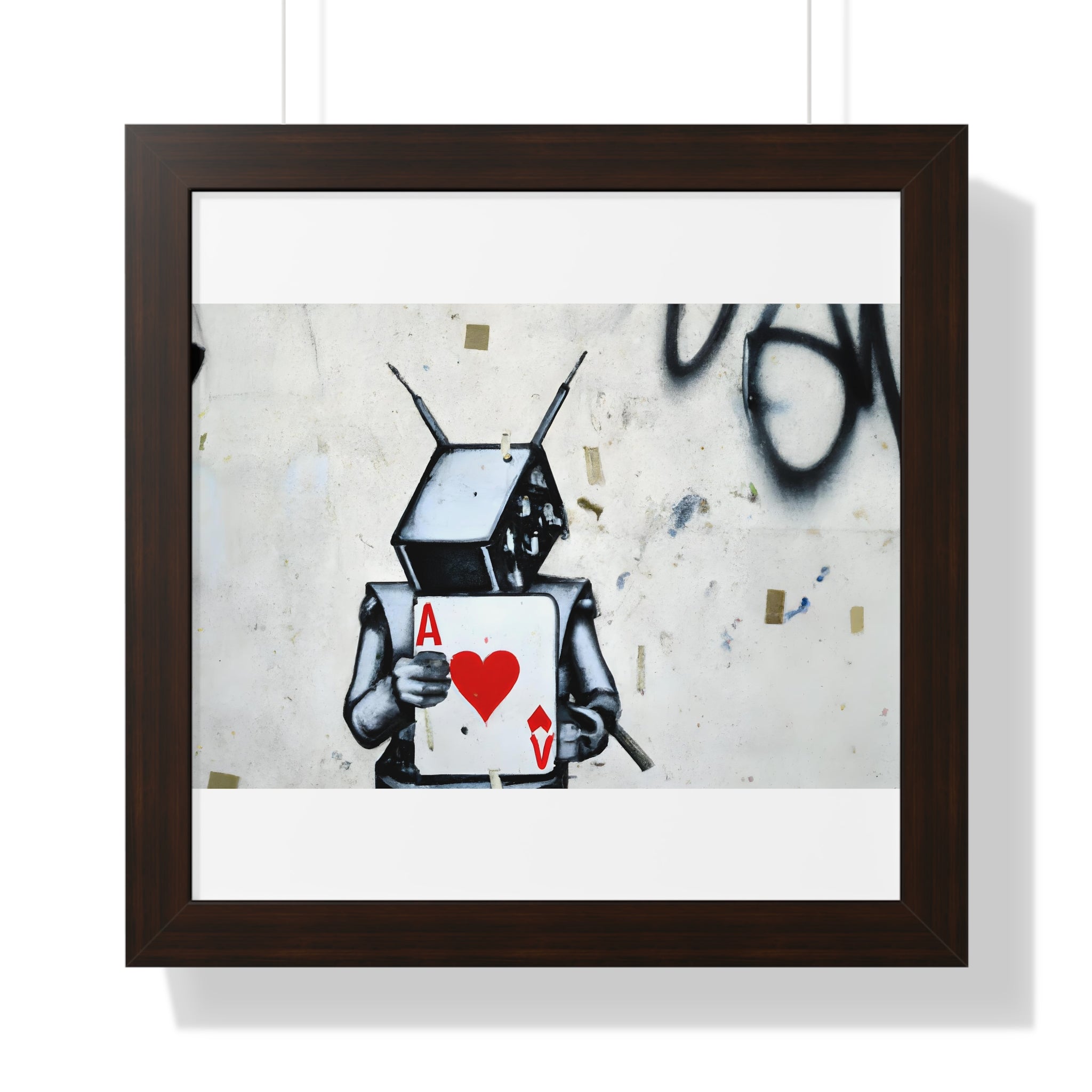 "BANKSY-STYLE GRAFFITI OF A ROBOT PLAYING CARDS" Framed Vertical Poster