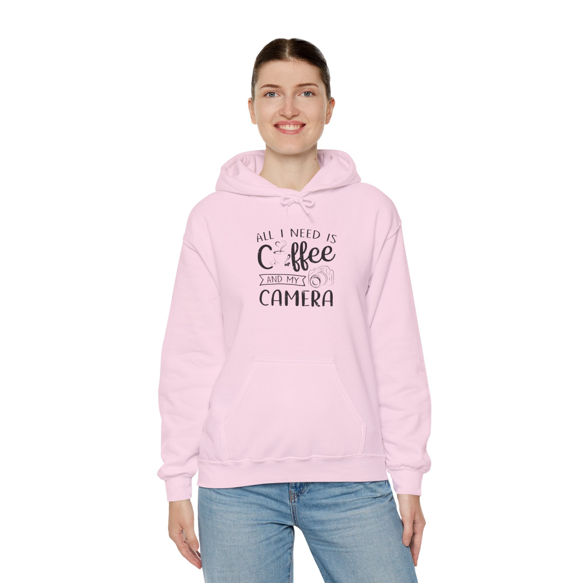 "ALL I NEED IS COFFEE AND MY CAMERA" Unisex Heavy Blend™ Hooded Sweatshirt