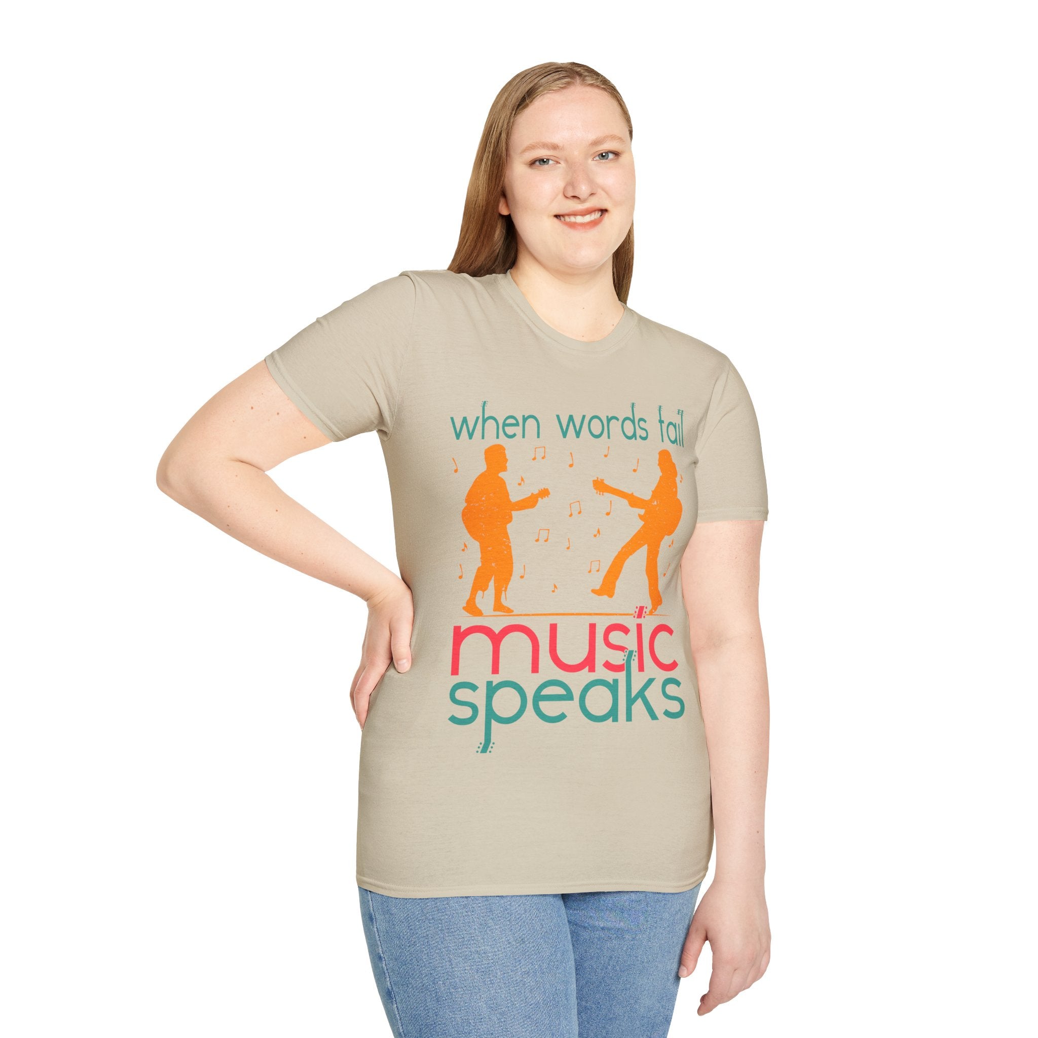 "When Words Fail Music Speaks" Unisex Soft style T-Shirt