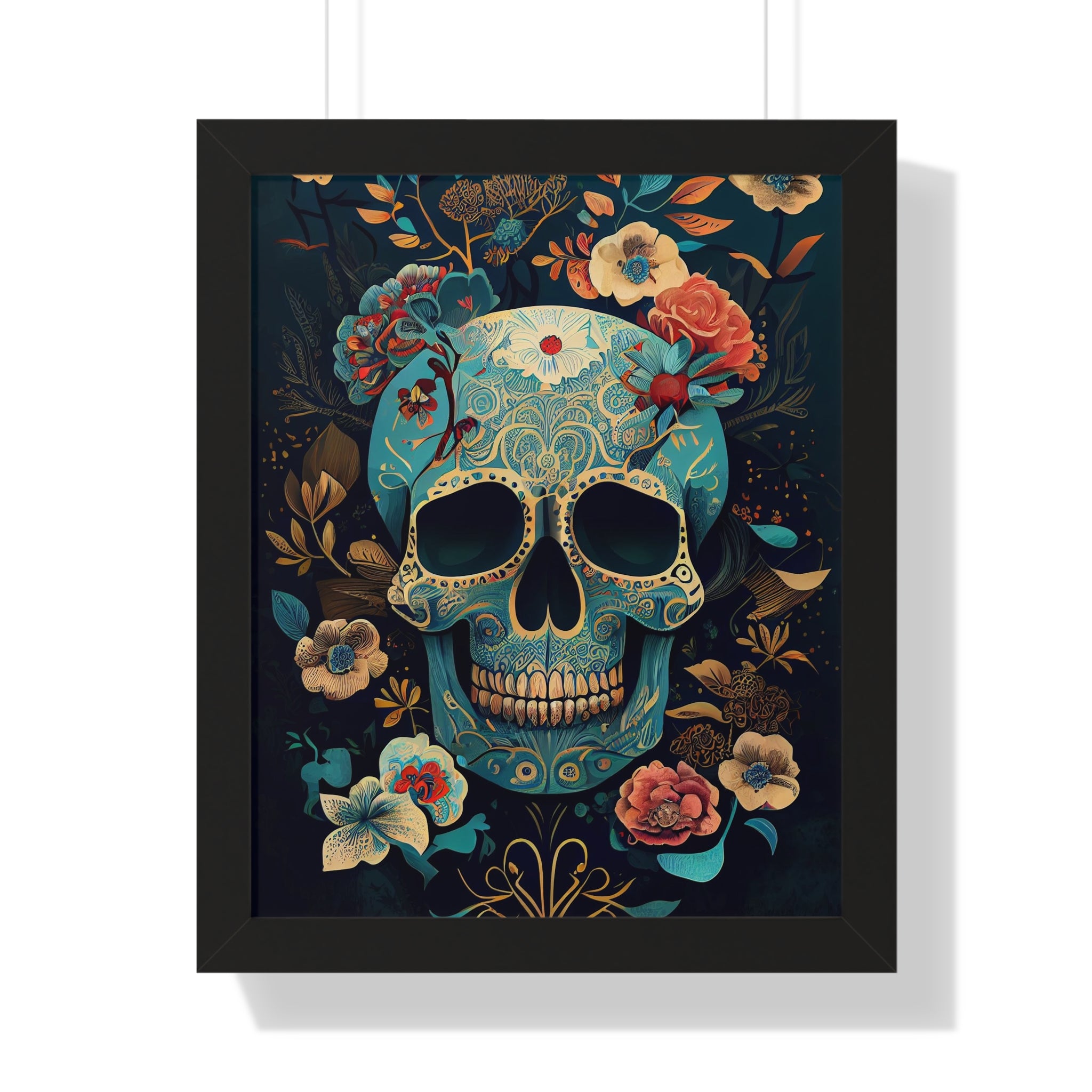 "BLUE CHINOISERIE SUGAR SKULL" Framed Vertical Poster