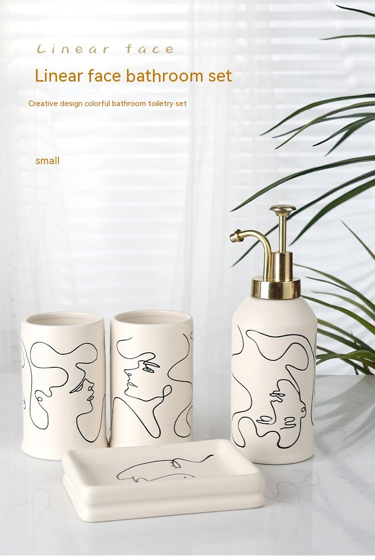 Ceramic Mouthwash Cup Toothbrush Abstract Creamy-white Bathroom Hotel 4-piece Set