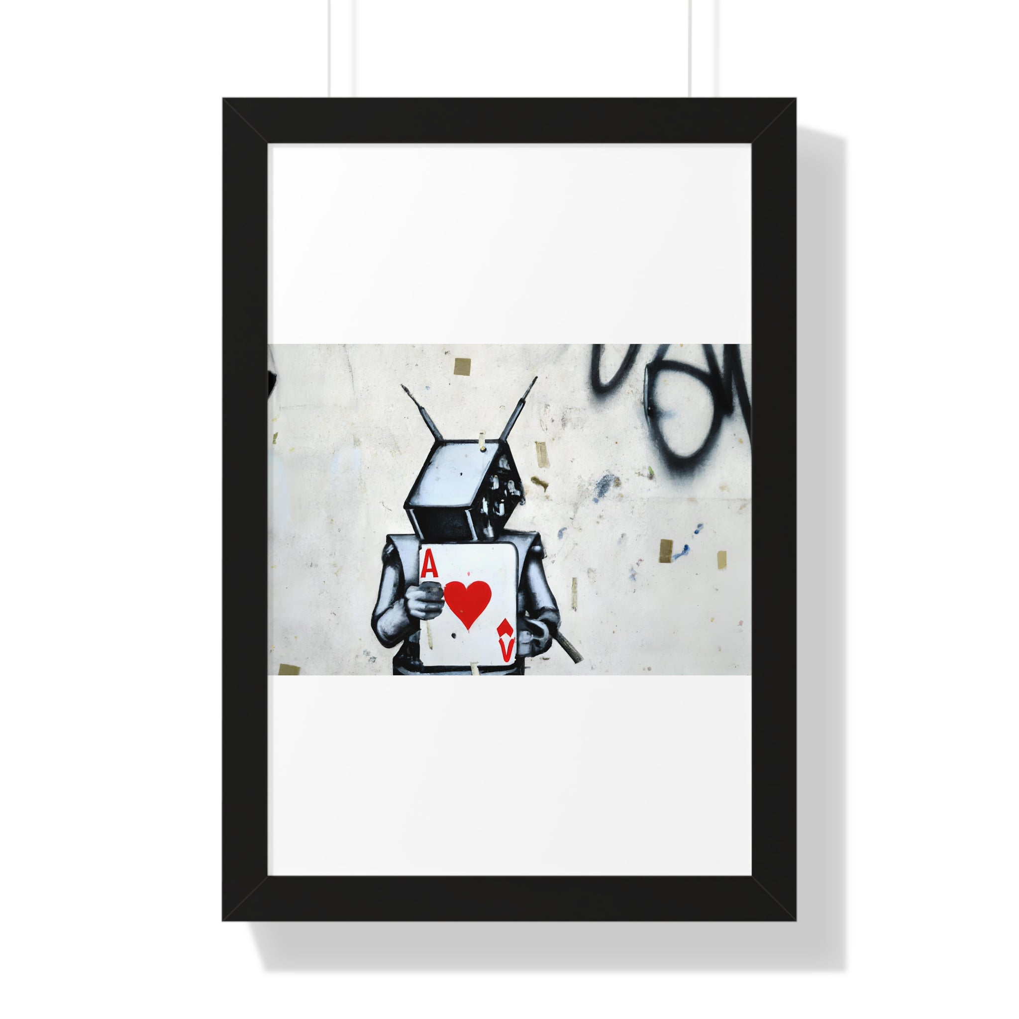 "BANKSY-STYLE GRAFFITI OF A ROBOT PLAYING CARDS" Framed Vertical Poster