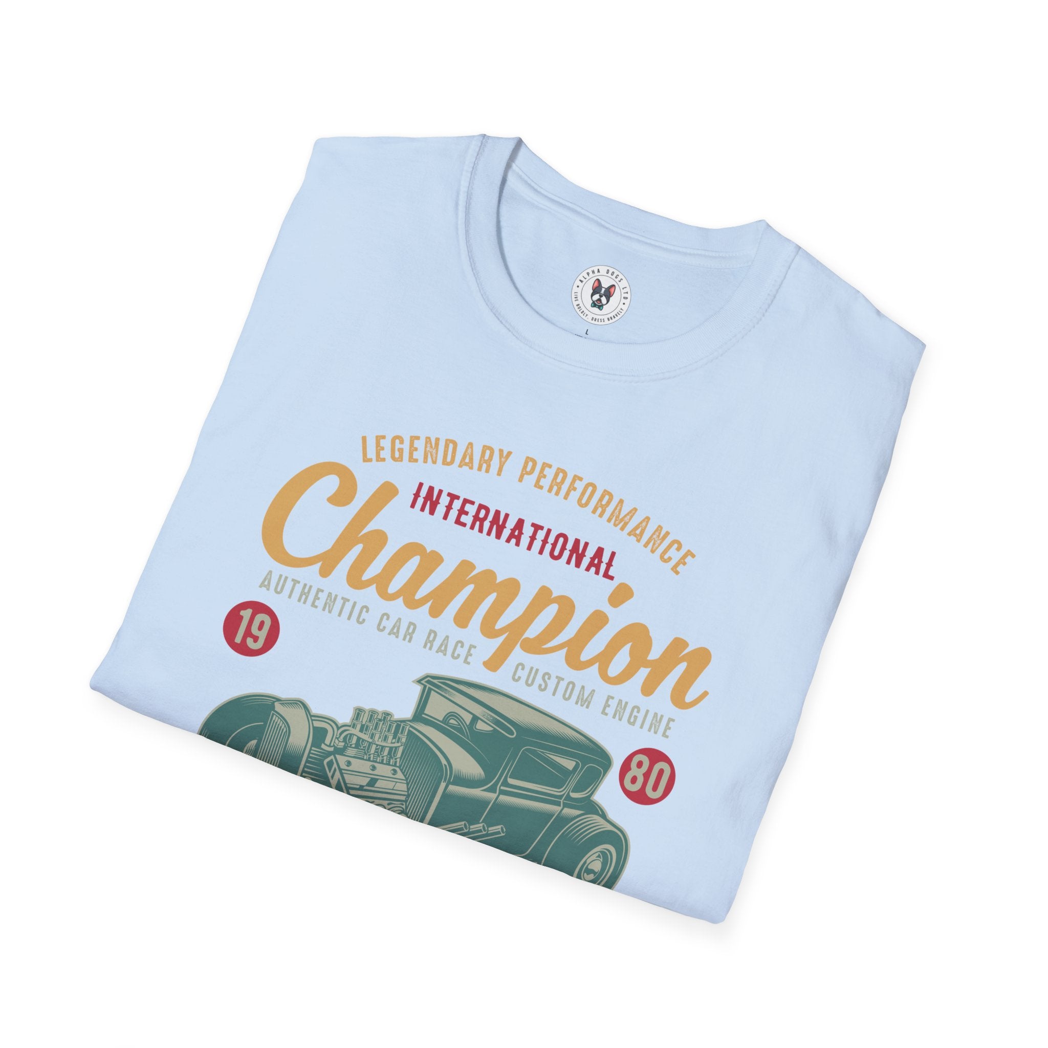 "CHAMPION VINTAGE RACING RETRO AUTOMATIVE BORN TO RACE" Unisex Soft style T-Shirt