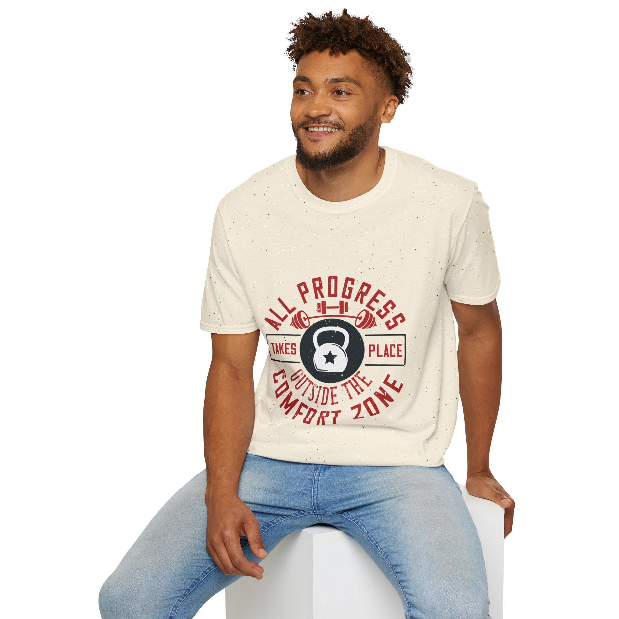 "All ProgressTakes Place Outside Of Comfort Zone" Unisex Soft style T-Shirt