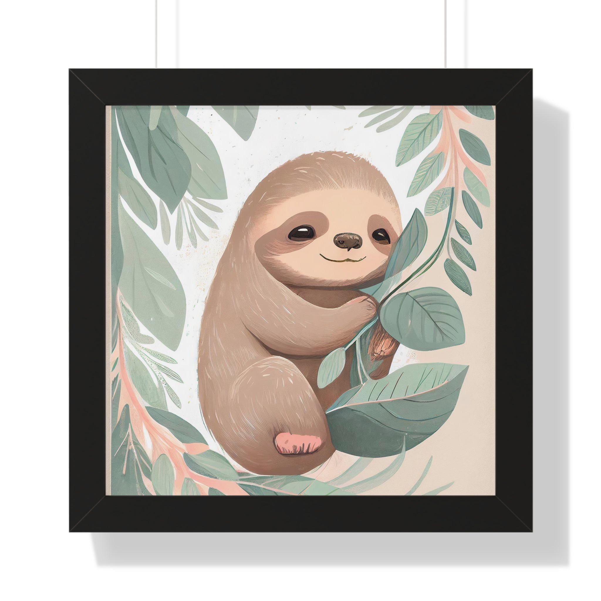 "ABSTRACT BABY SLOTH ON LEAF" Framed Vertical Poster