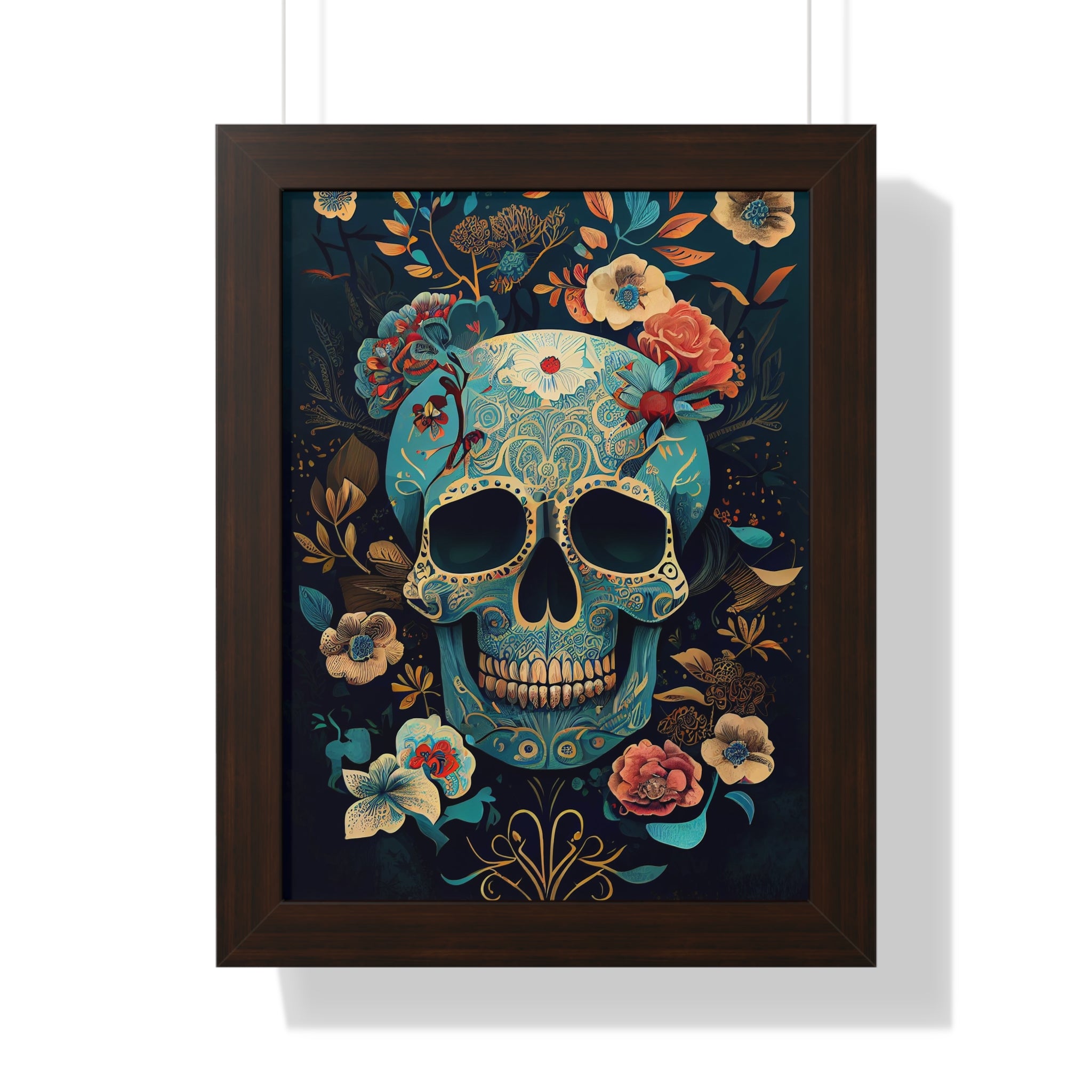 "BLUE CHINOISERIE SUGAR SKULL" Framed Vertical Poster