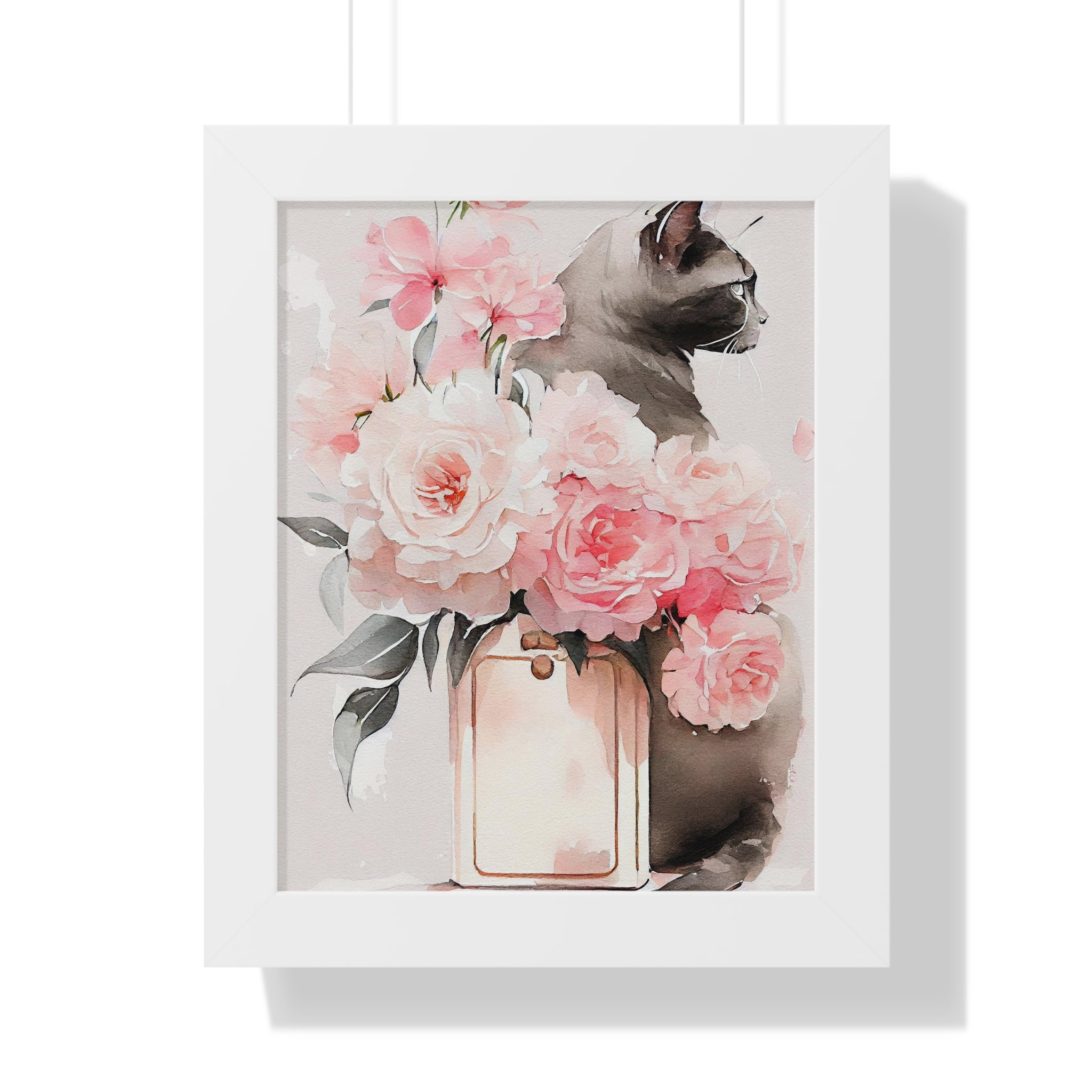 "BLACK CAT PERFUME PEONIES" Framed Vertical Poster