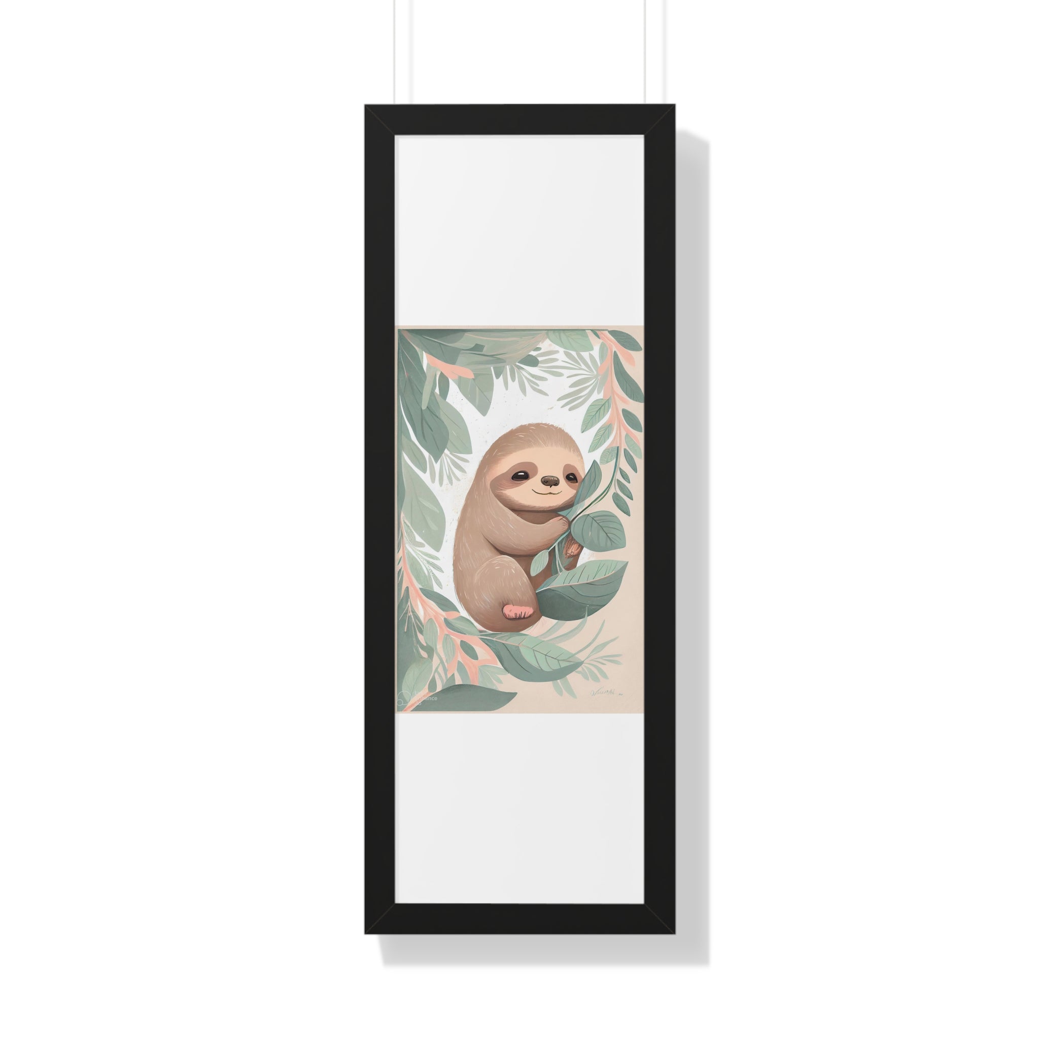 "ABSTRACT BABY SLOTH ON LEAF" Framed Vertical Poster