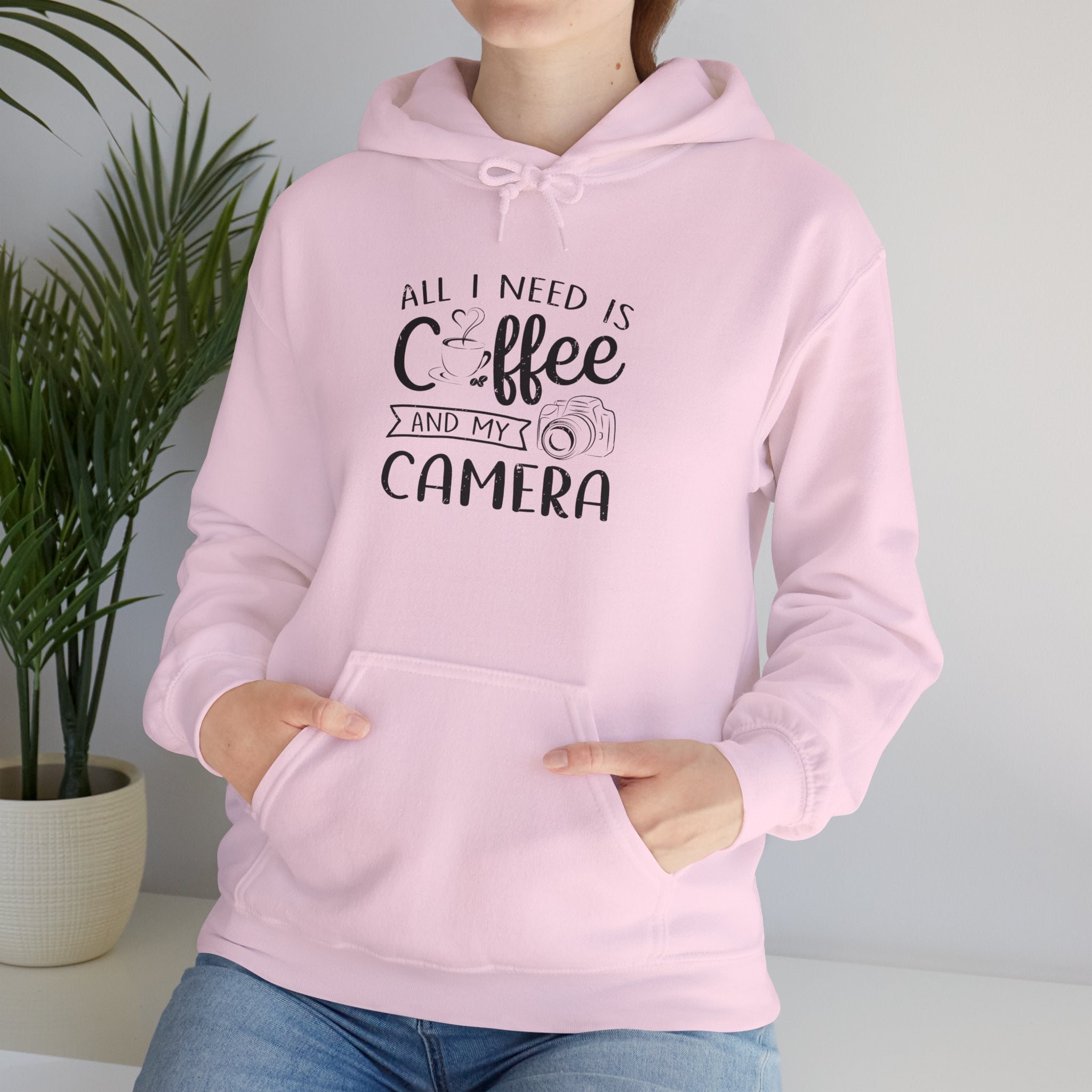 "ALL I NEED IS COFFEE AND MY CAMERA" Unisex Heavy Blend™ Hooded Sweatshirt