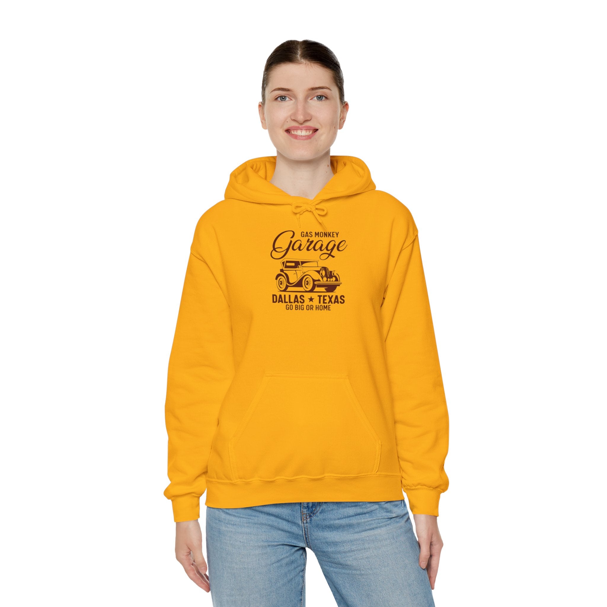 "GAS MONKEY GARAGE DALLAS TEXAS GO BIG OR HOME" Unisex Heavy Blend™ Hooded Sweatshirt