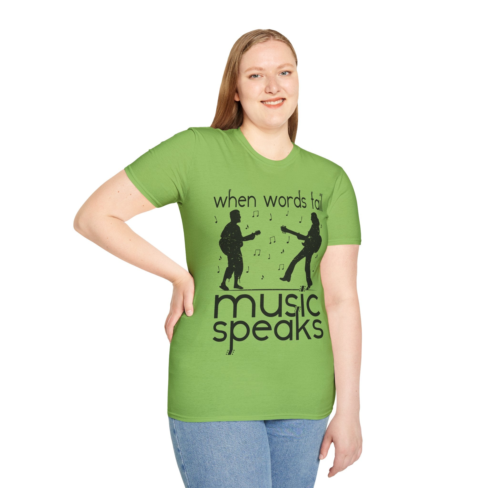 "When Words Fail Music Speaks" Unisex Soft style T-Shirt