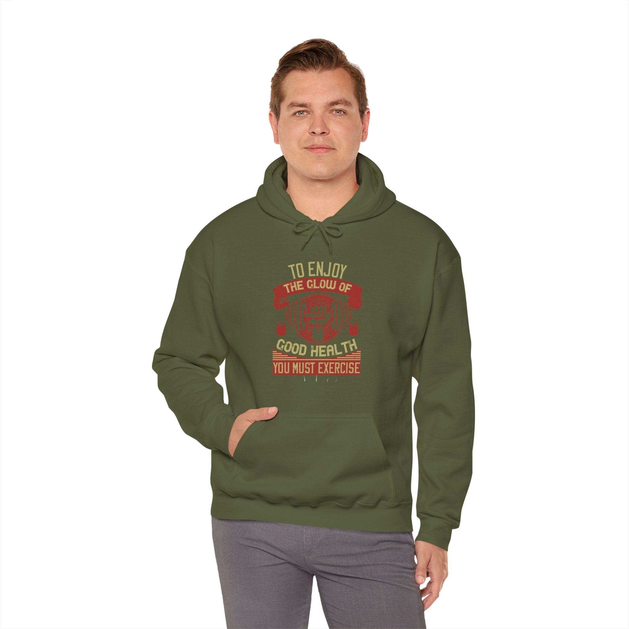 "To enjoy the glow of good health, you must exercise"  Unisex Heavy Blend™ Hooded Sweatshirt