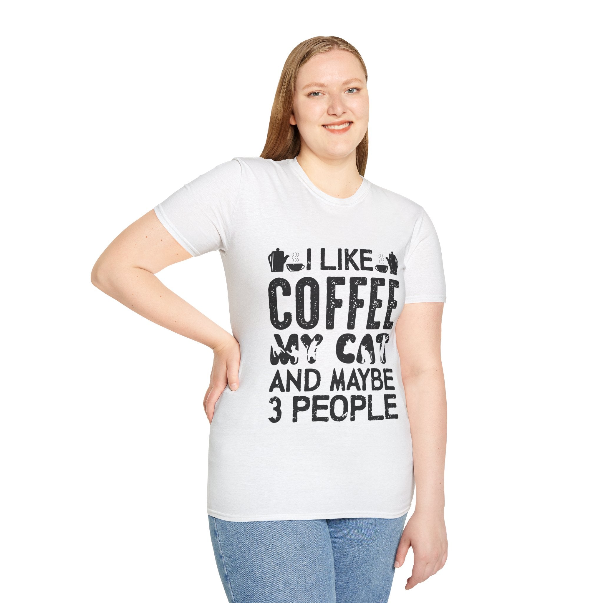 "I LIKE COFFEE MY CAT AND MAYBE 3 PEOPLE" Unisex Soft style T-Shirt