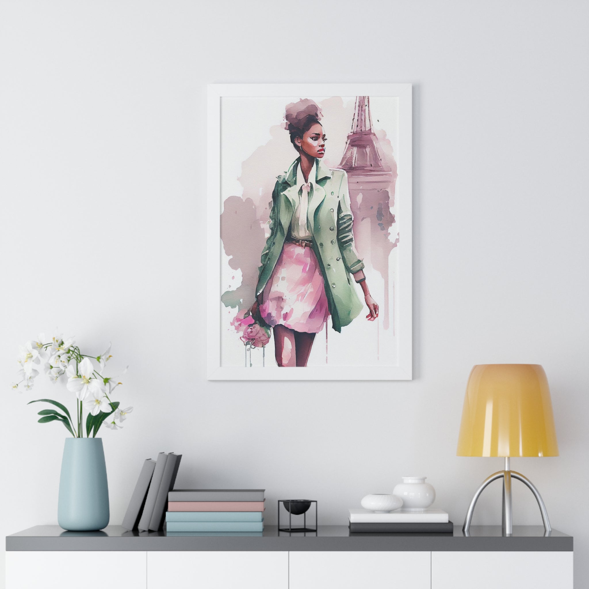 "BLACK WOMAN PARIS STREETS" Framed Vertical Poster