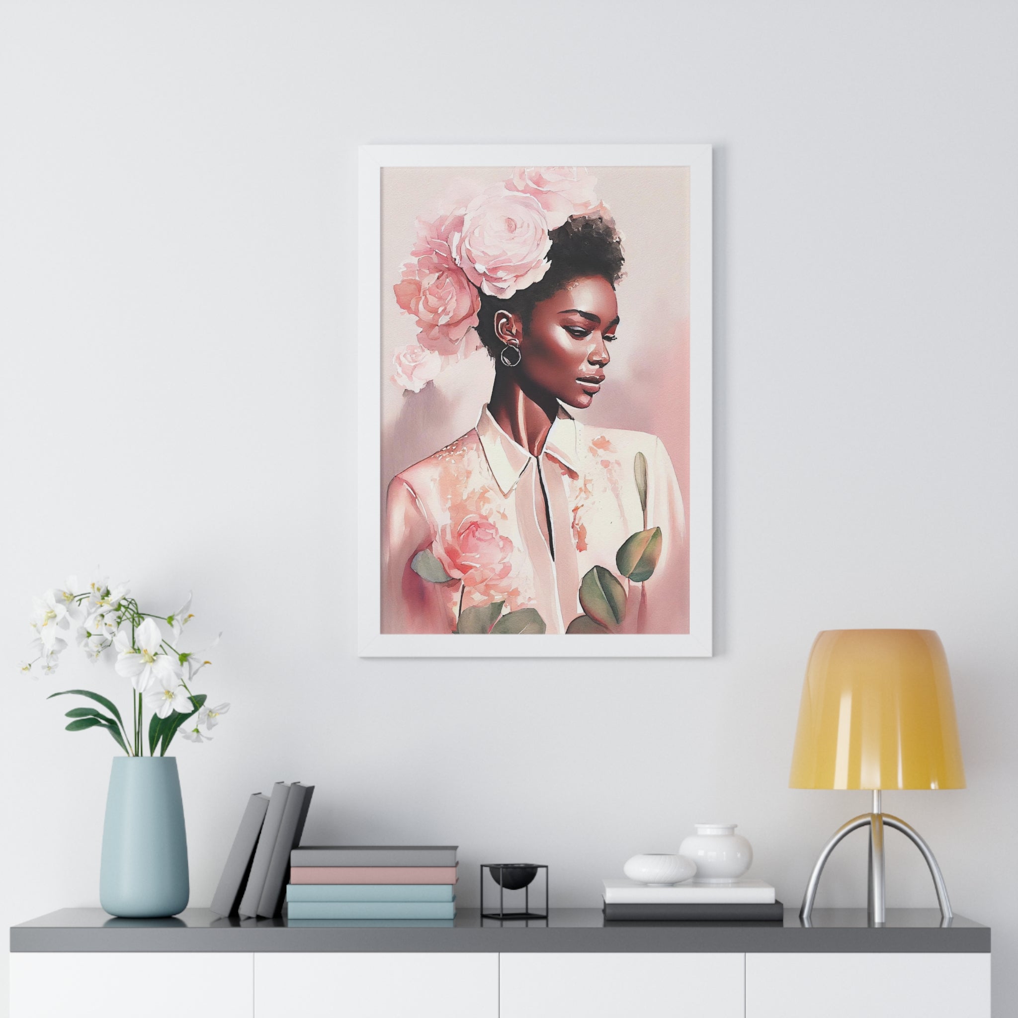 "BLACK WOMAN PEONIES" Framed Vertical Poster