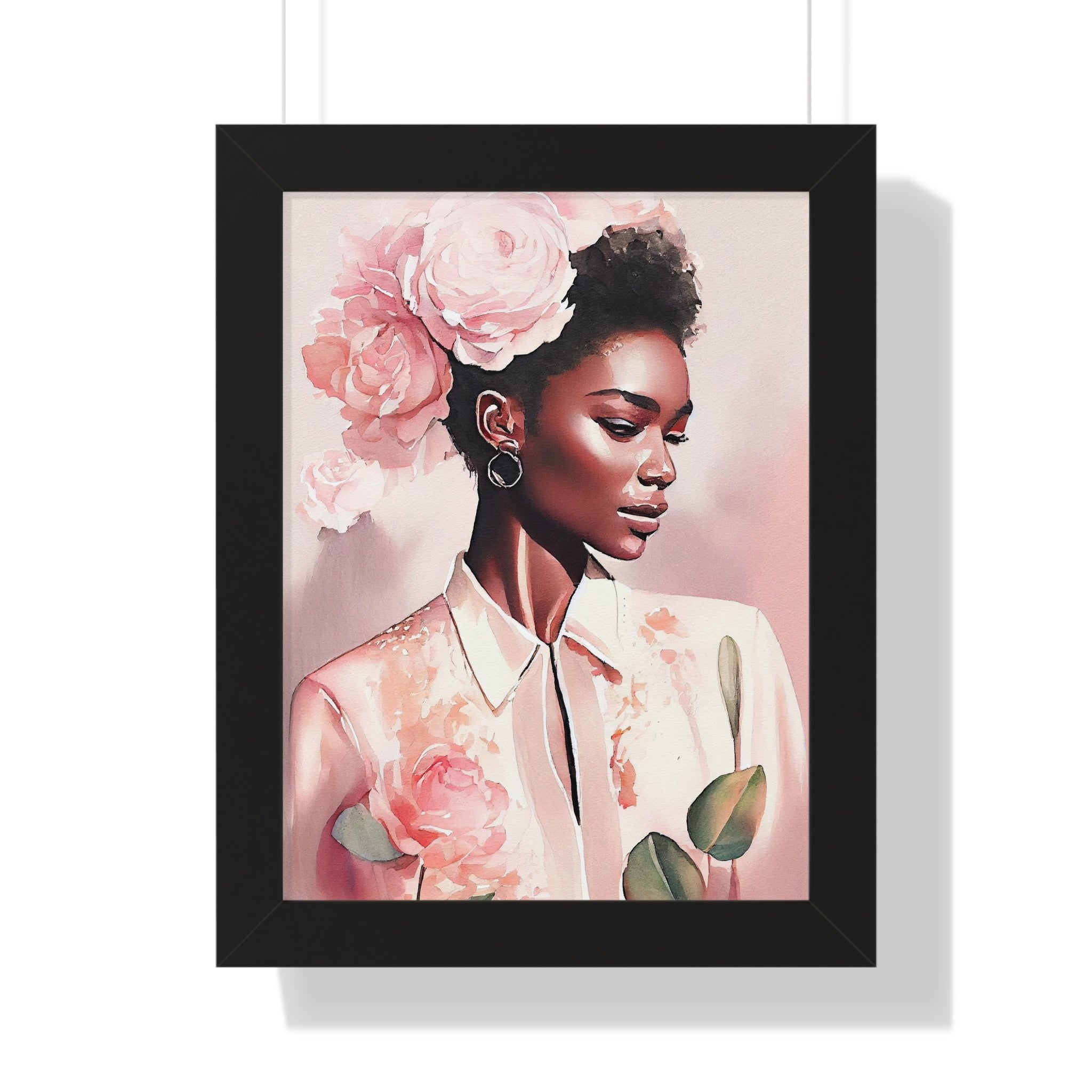 "BLACK WOMAN PEONIES" Framed Vertical Poster