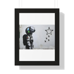 "BANKSY-STYLE ASTRONAUT DOG LOOKING TO THE STARS" Framed Vertical Poster