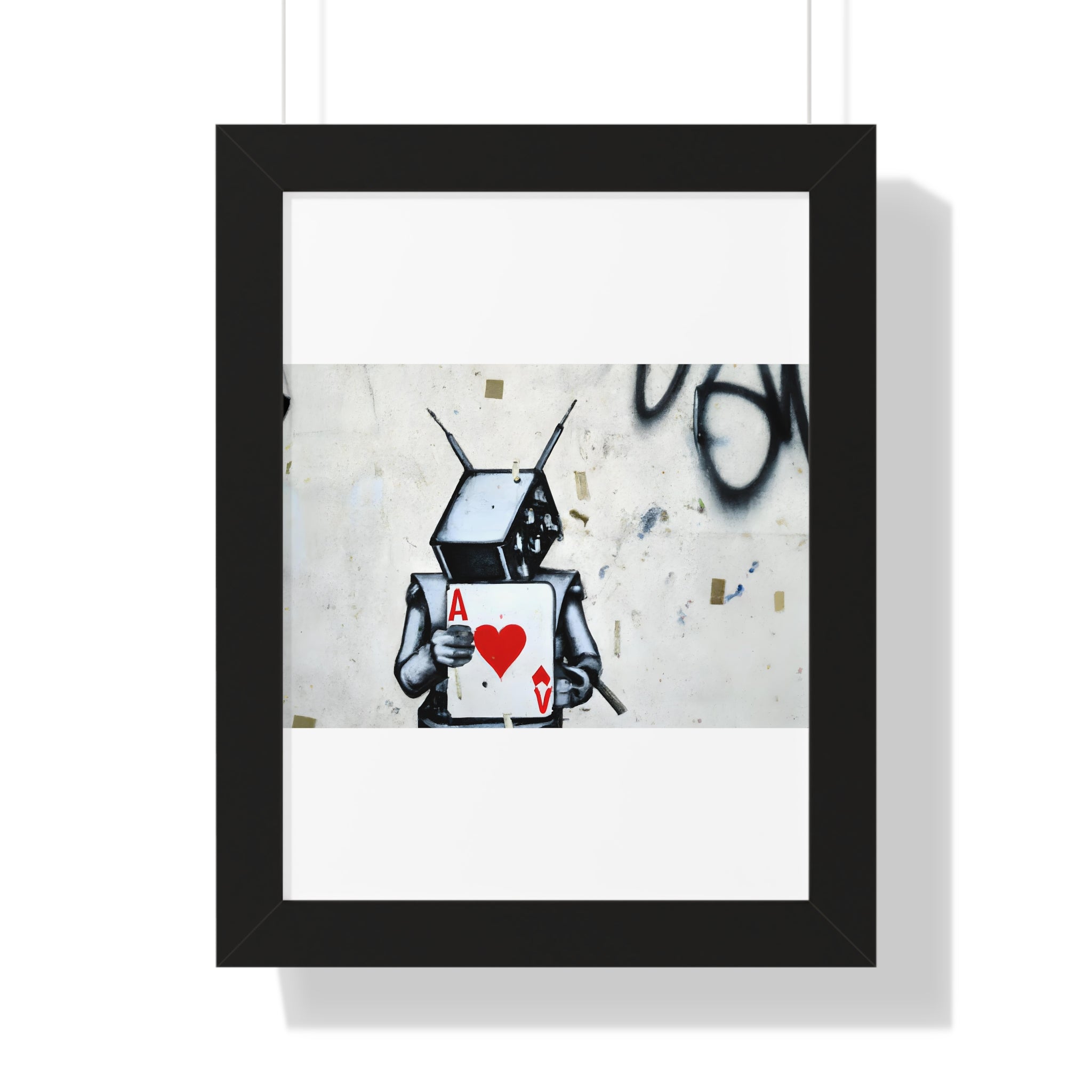 "BANKSY-STYLE GRAFFITI OF A ROBOT PLAYING CARDS" Framed Vertical Poster