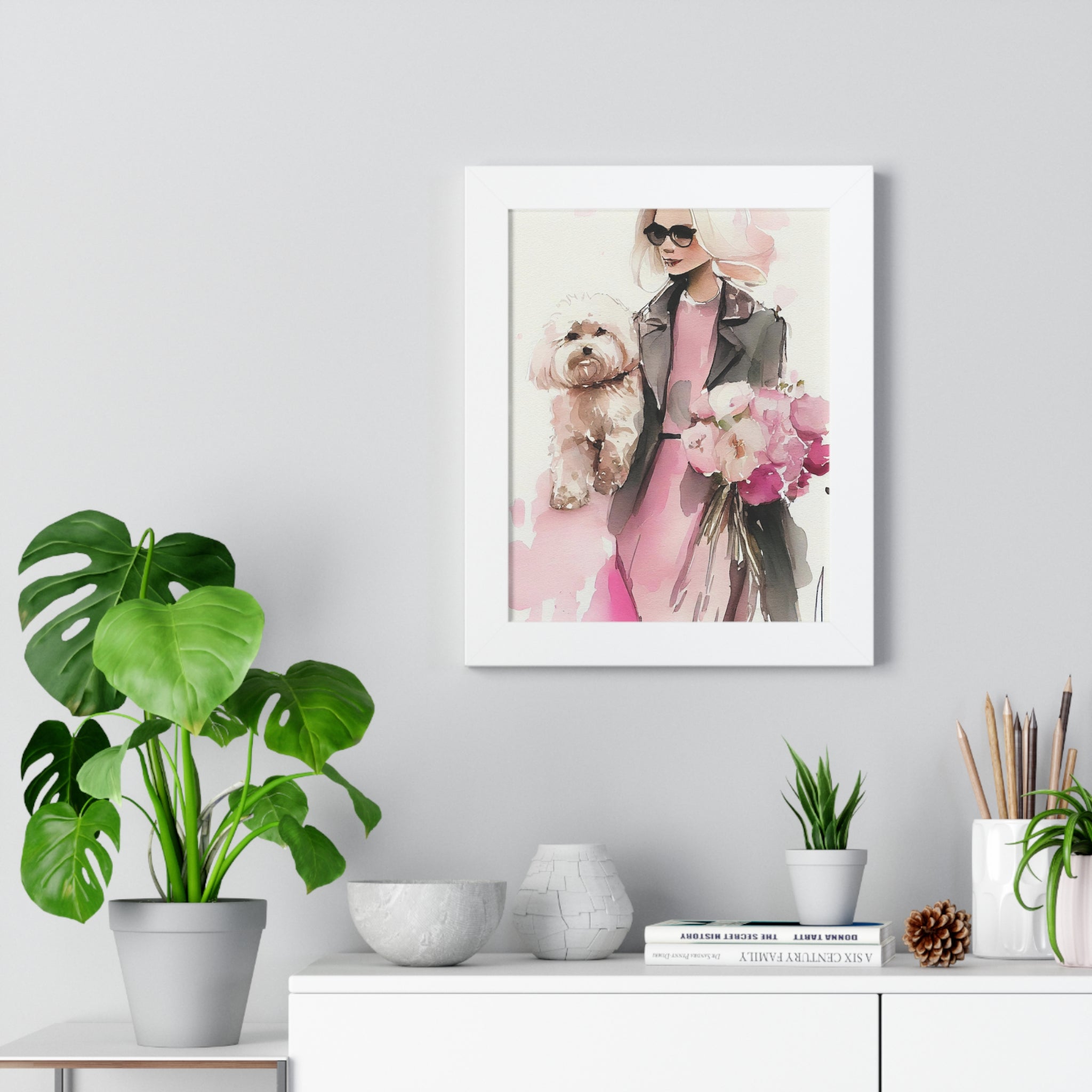 "BLONDE LADY MALTIPOO SUNGLASSES" Framed Vertical Poster