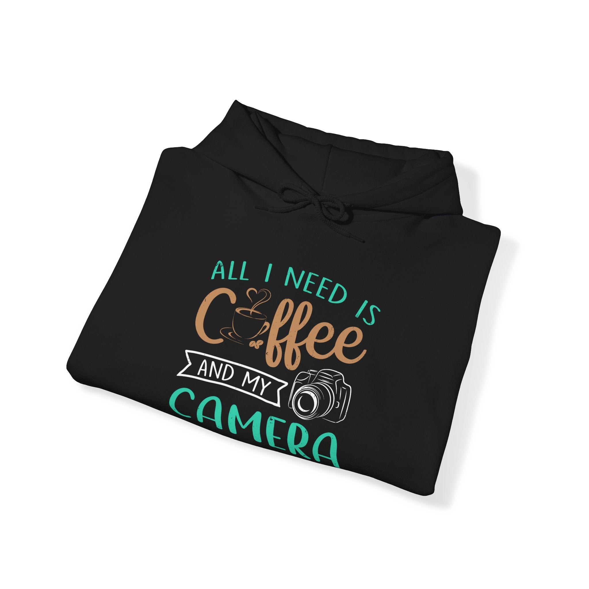 "ALL I NEED IS COFFEE AND MY CAMERA" Unisex Heavy Blend™ Hooded Sweatshirt