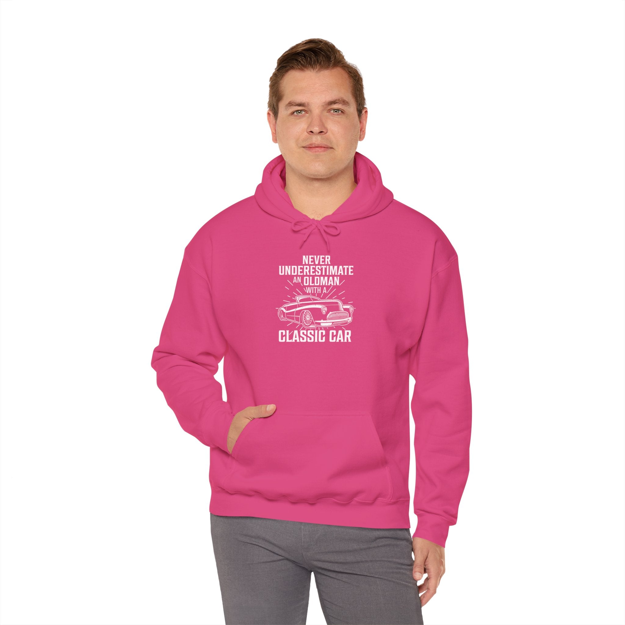 "NEVER UNDERESTIMATE AN OLD MAN WITH A CLASSIC CAR" Unisex Heavy Blend™ Hooded Sweatshirt