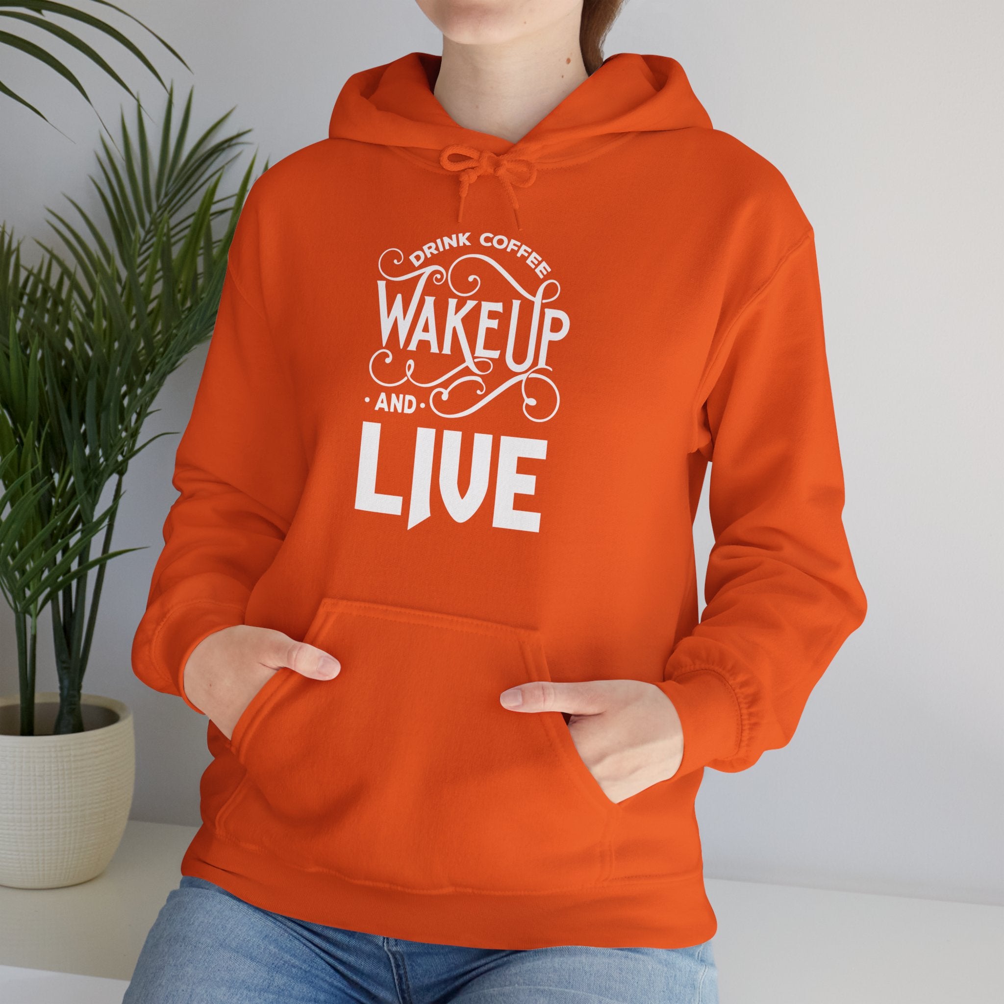 "DRINK COFFEE WAKE UP AND LIVE" Unisex Heavy Blend™ Hooded Sweatshirt