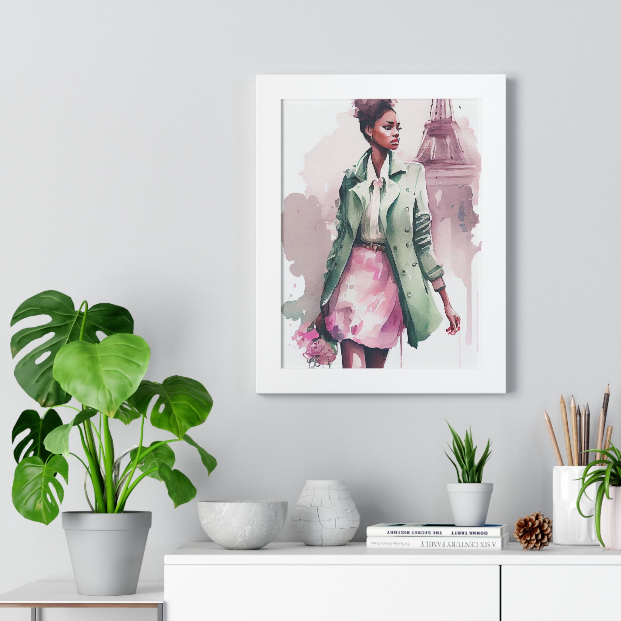 "BLACK WOMAN PARIS STREETS" Framed Vertical Poster