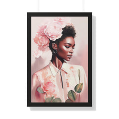 "BLACK WOMAN PEONIES" Framed Vertical Poster