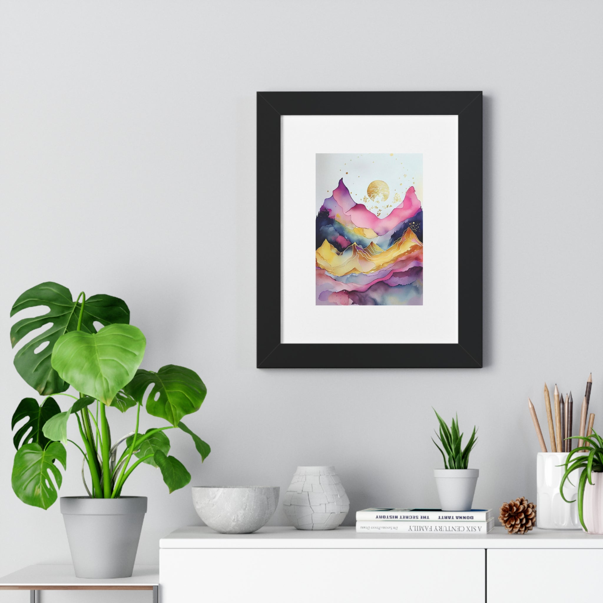 "ABSTRACT ALCOHOLIC INK MOUNTAIN" Framed Vertical Poster