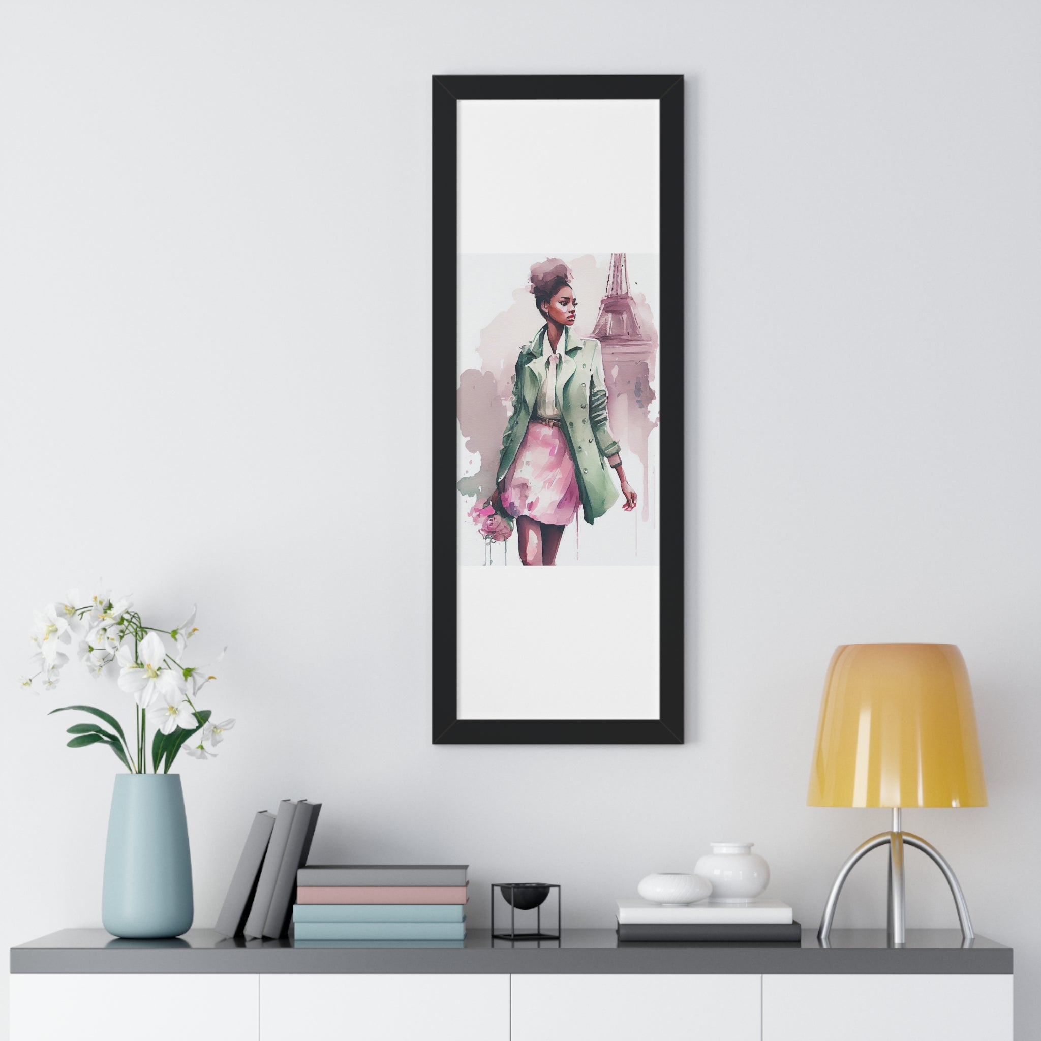 "BLACK WOMAN PARIS STREETS" Framed Vertical Poster