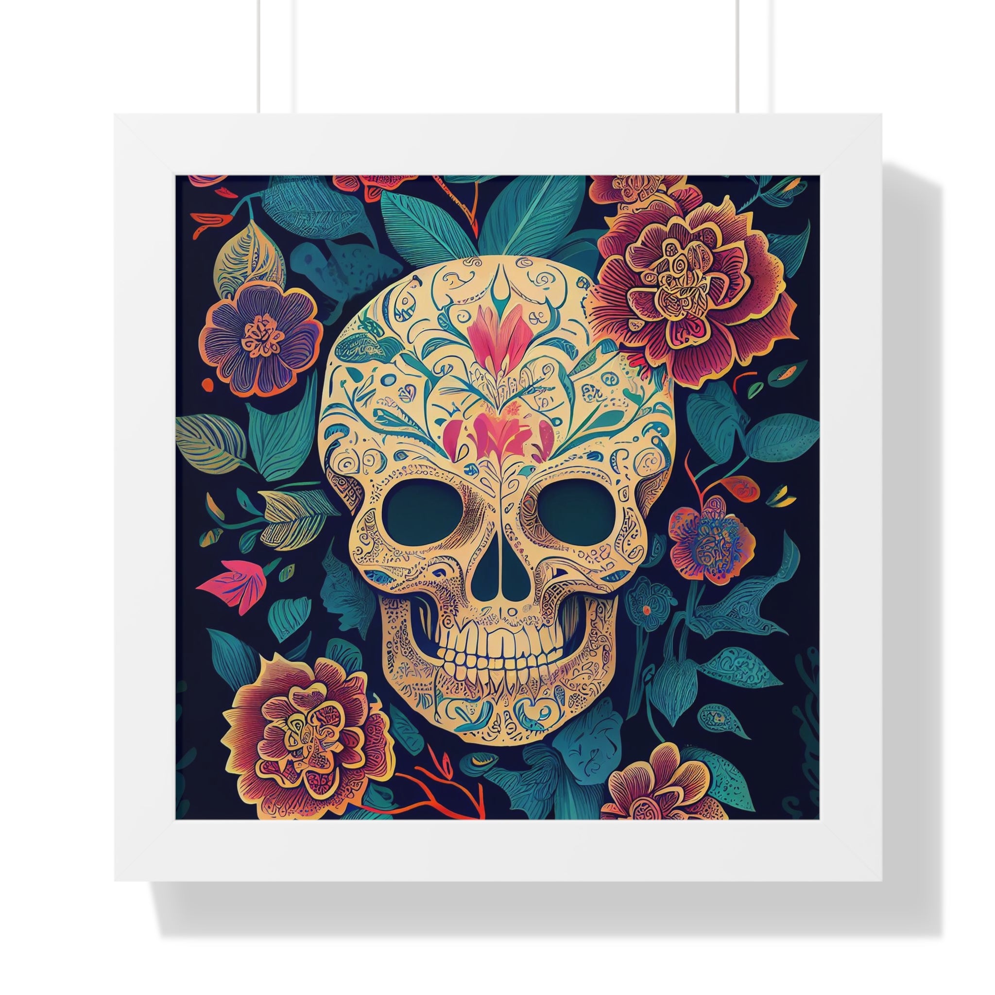 "BEIGE CHINOISERIE SUGAR SKULL" Framed Vertical Poster