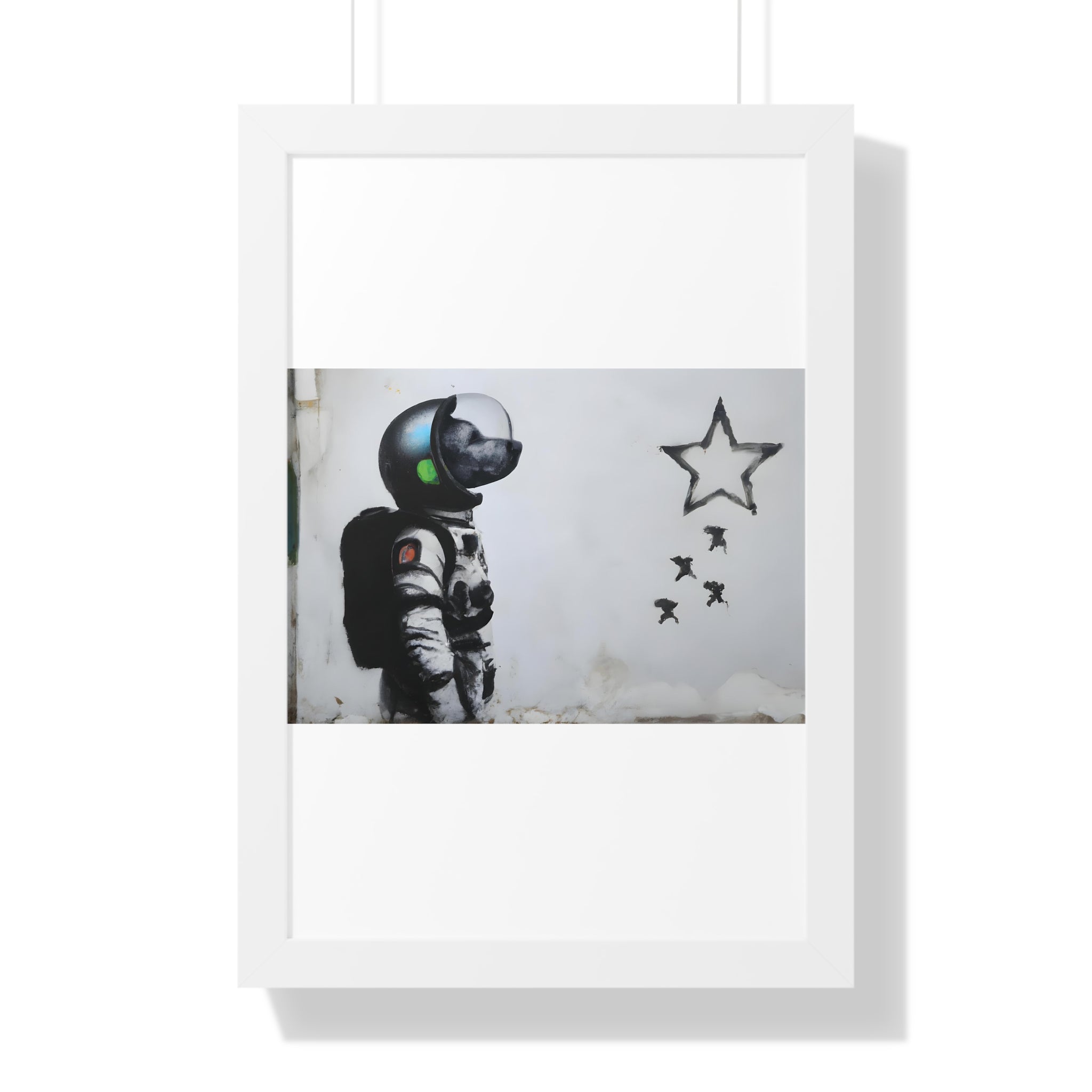 "BANKSY-STYLE ASTRONAUT DOG LOOKING TO THE STARS" Framed Vertical Poster