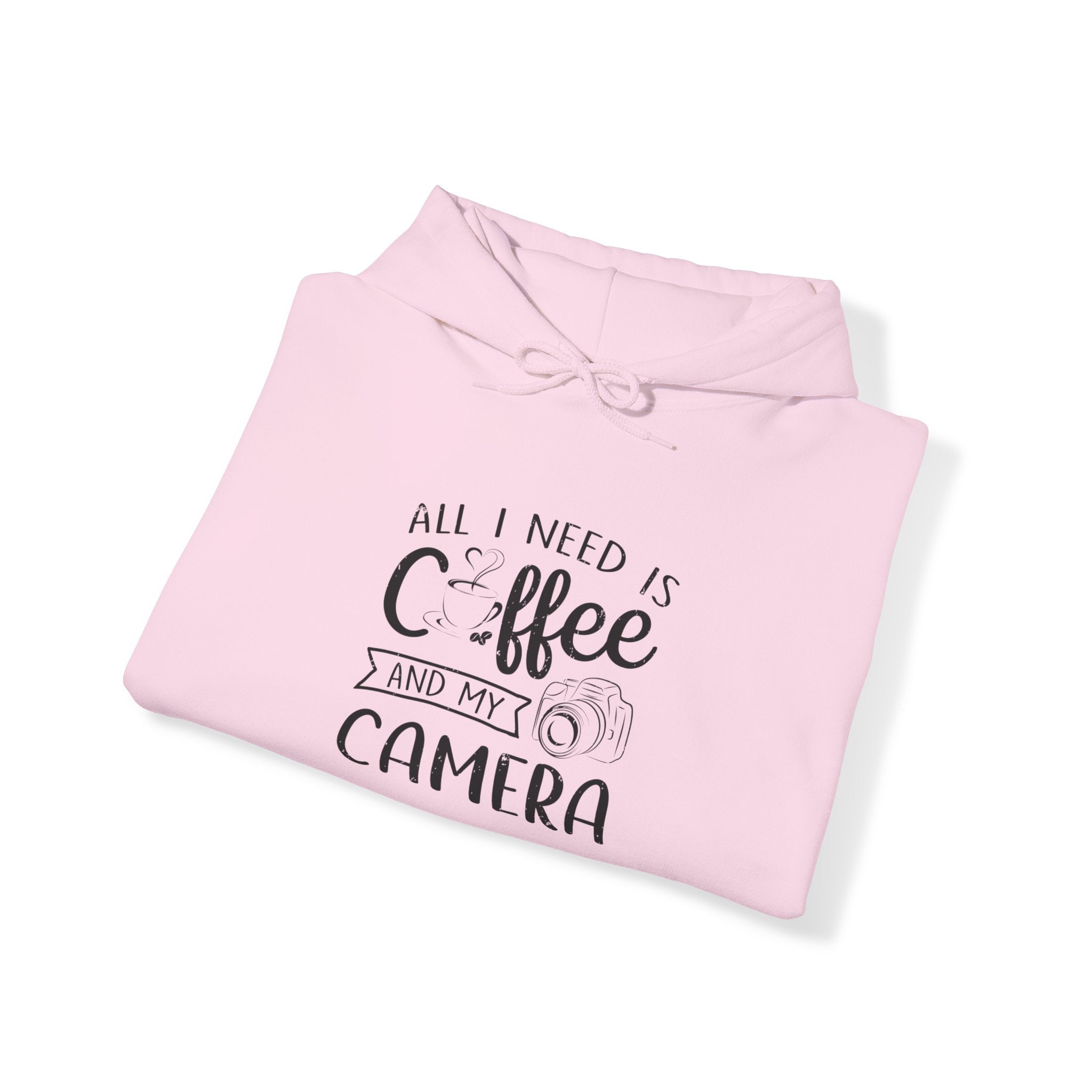 "ALL I NEED IS COFFEE AND MY CAMERA" Unisex Heavy Blend™ Hooded Sweatshirt