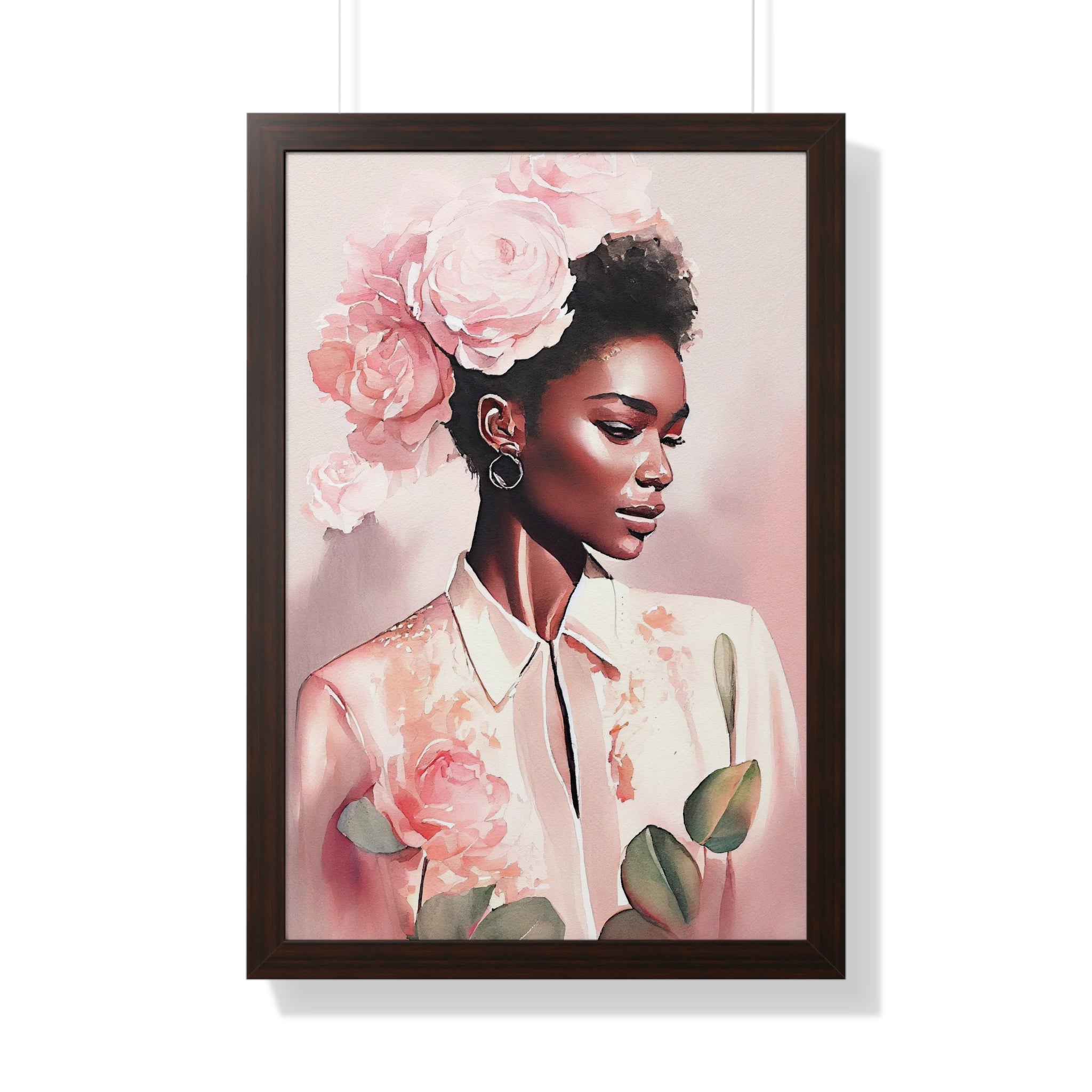 "BLACK WOMAN PEONIES" Framed Vertical Poster