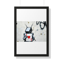 "BANKSY-STYLE GRAFFITI OF A ROBOT PLAYING CARDS" Framed Vertical Poster