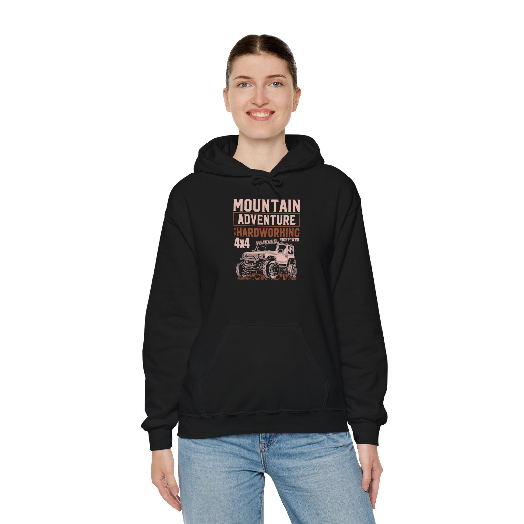 "MOUNTAIN ADVENTURE HARDWORKING 4X4" Unisex Heavy Blend™ Hooded Sweatshirt