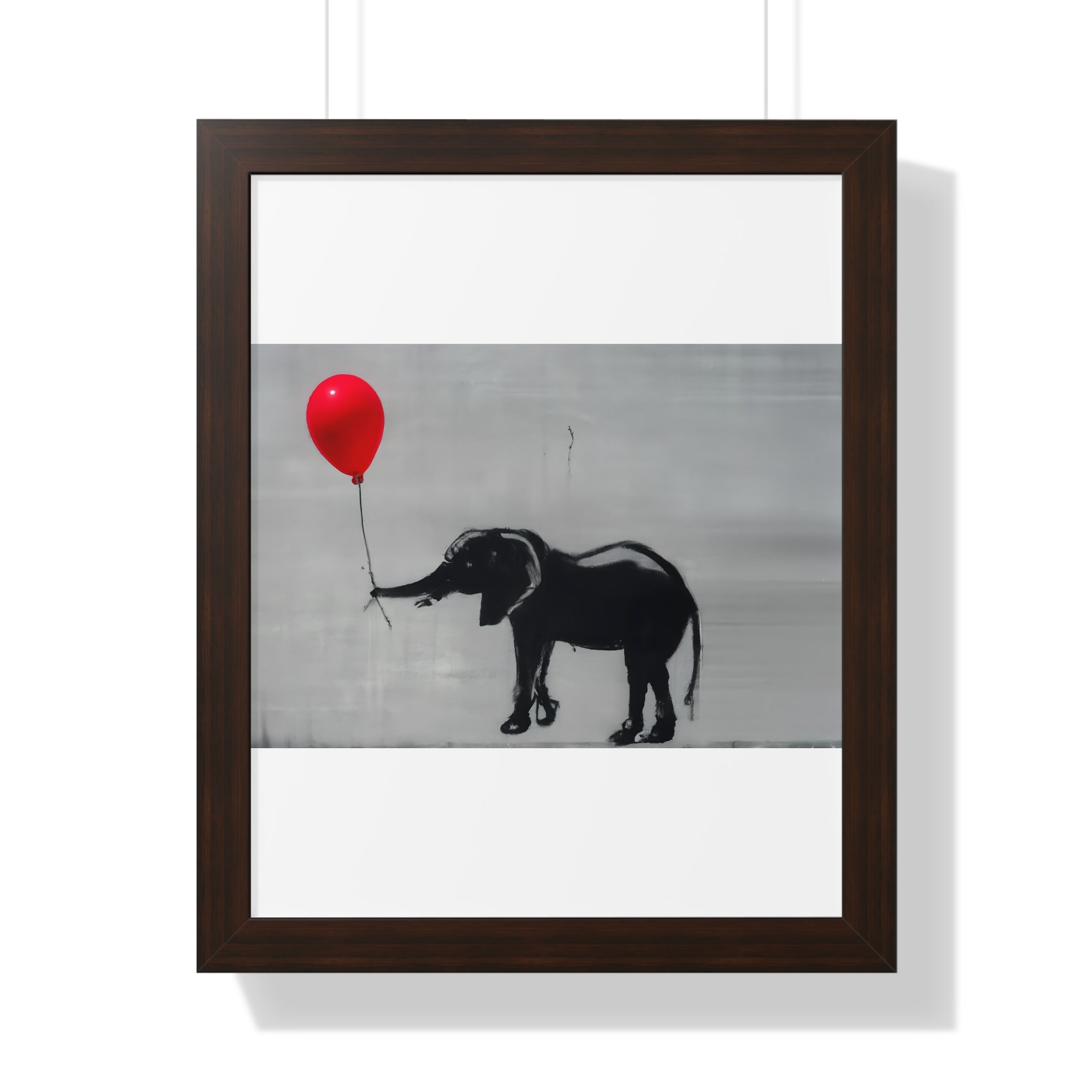 "BANKSY-STYLE ELEPHANT HOLDING A RED BALLOON" Framed Vertical Poster