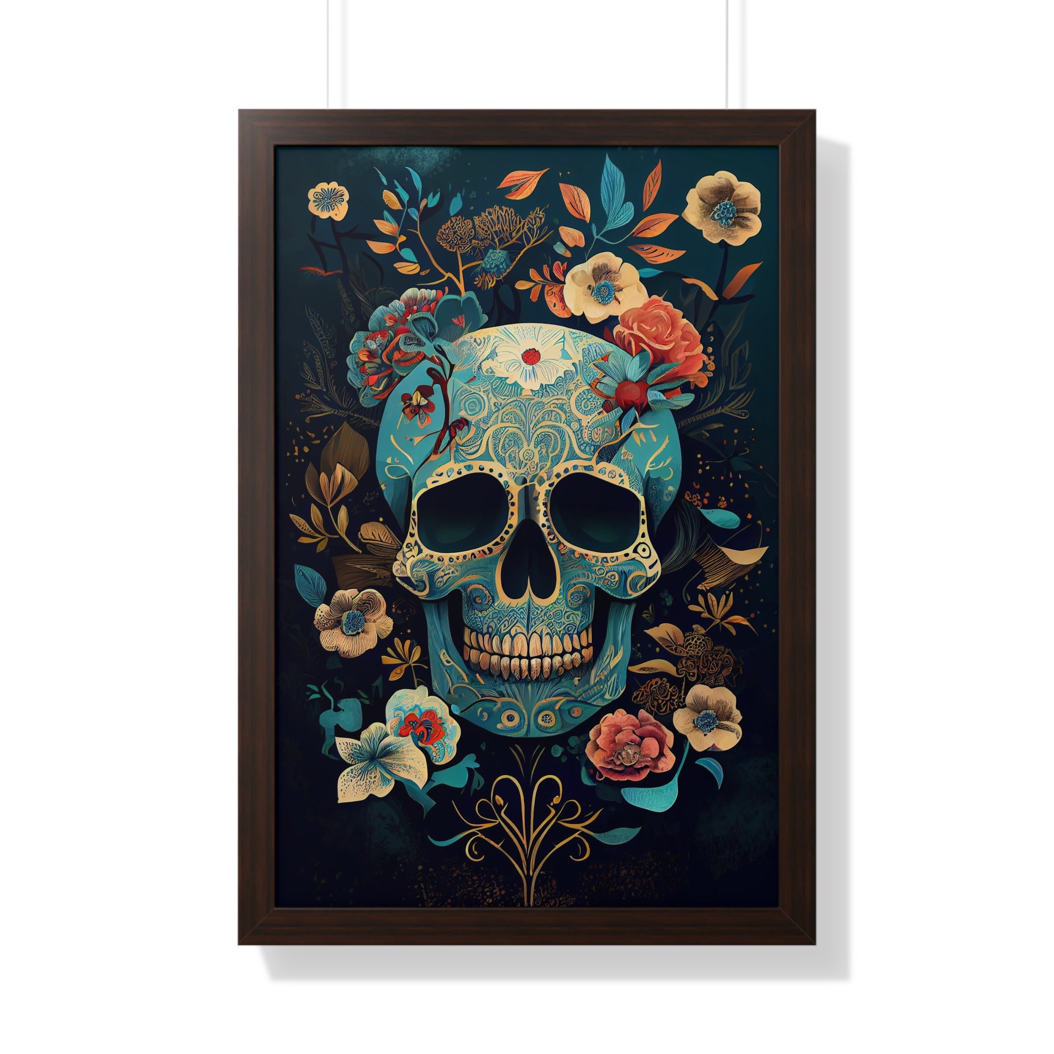 "BLUE CHINOISERIE SUGAR SKULL" Framed Vertical Poster