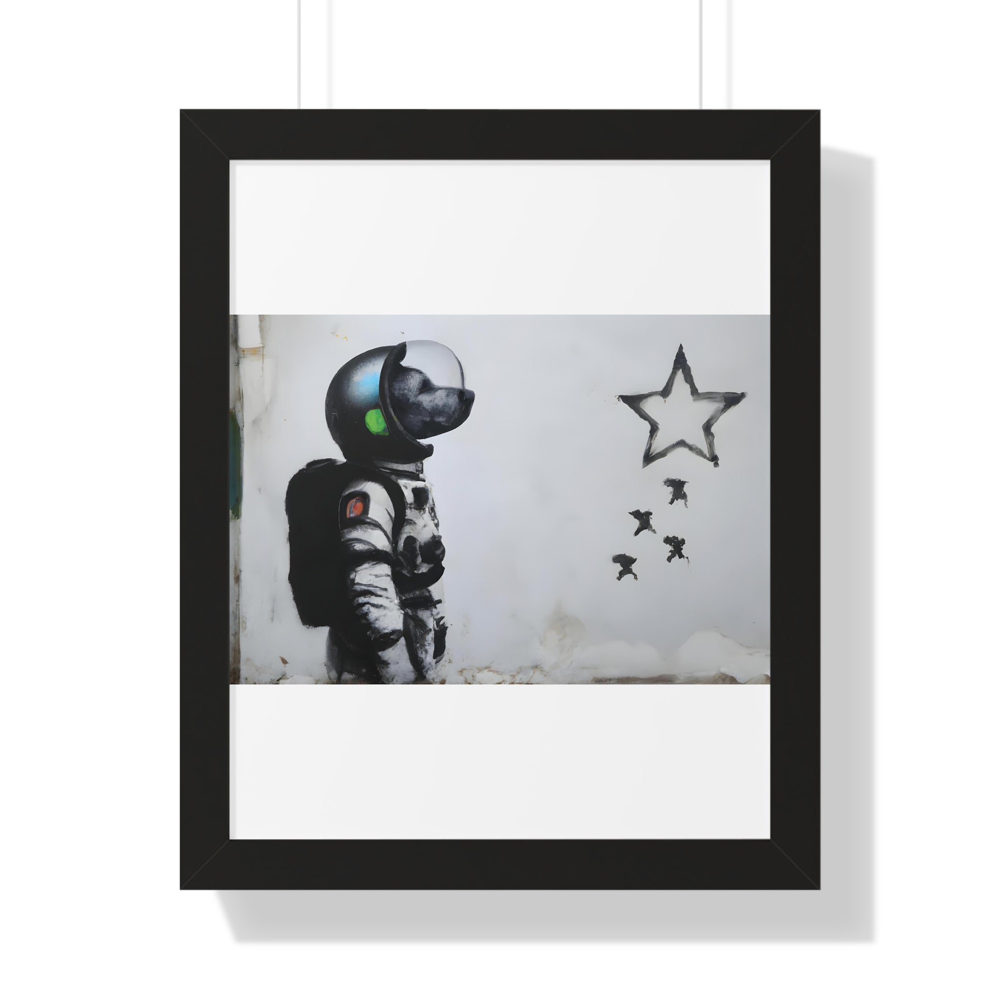 "BANKSY-STYLE ASTRONAUT DOG LOOKING TO THE STARS" Framed Vertical Poster