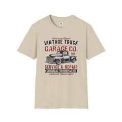 "AMERICAN CLASSIC VINTAGE TRUCK ESTABLISHED SINCE 1938 GARAGE CO. SERVICE & REPAIR ORIGINAL SPARE PARTS AUTHENTIC HANDCRAFTED" Unisex Soft style T-Shirt