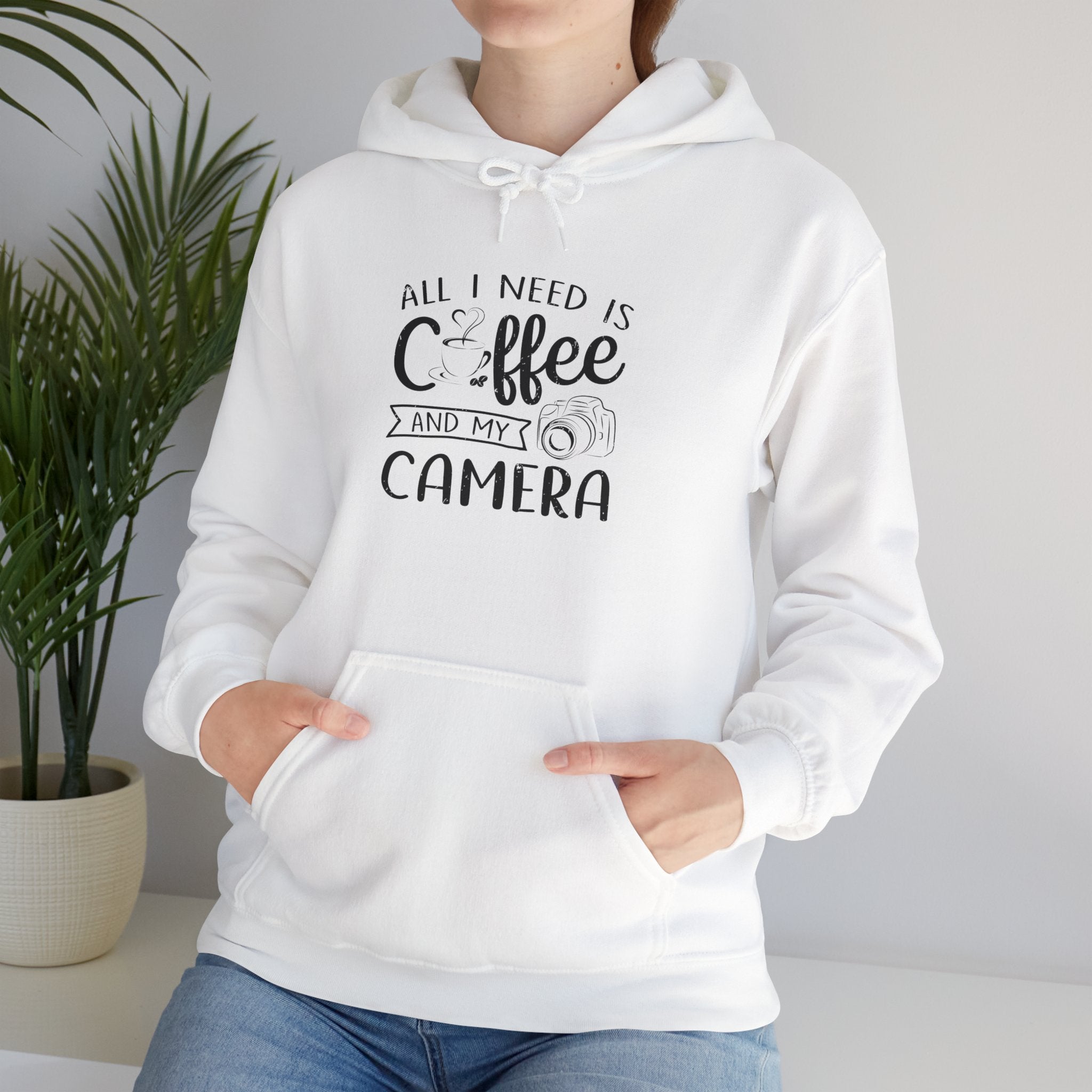 "ALL I NEED IS COFFEE AND MY CAMERA" Unisex Heavy Blend™ Hooded Sweatshirt