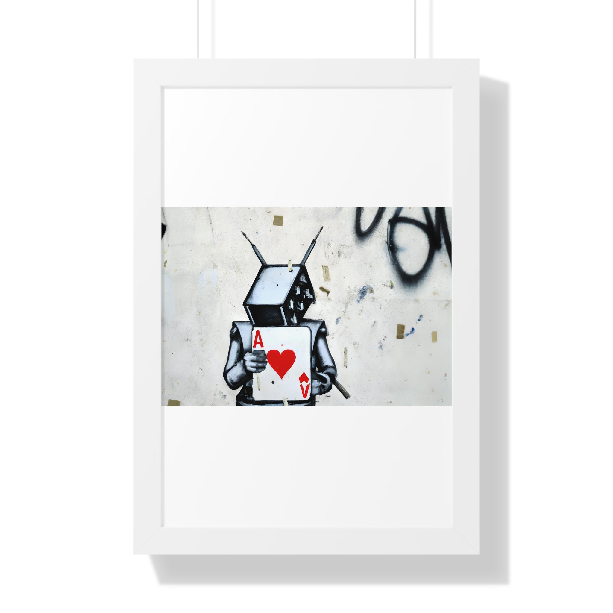 "BANKSY-STYLE GRAFFITI OF A ROBOT PLAYING CARDS" Framed Vertical Poster