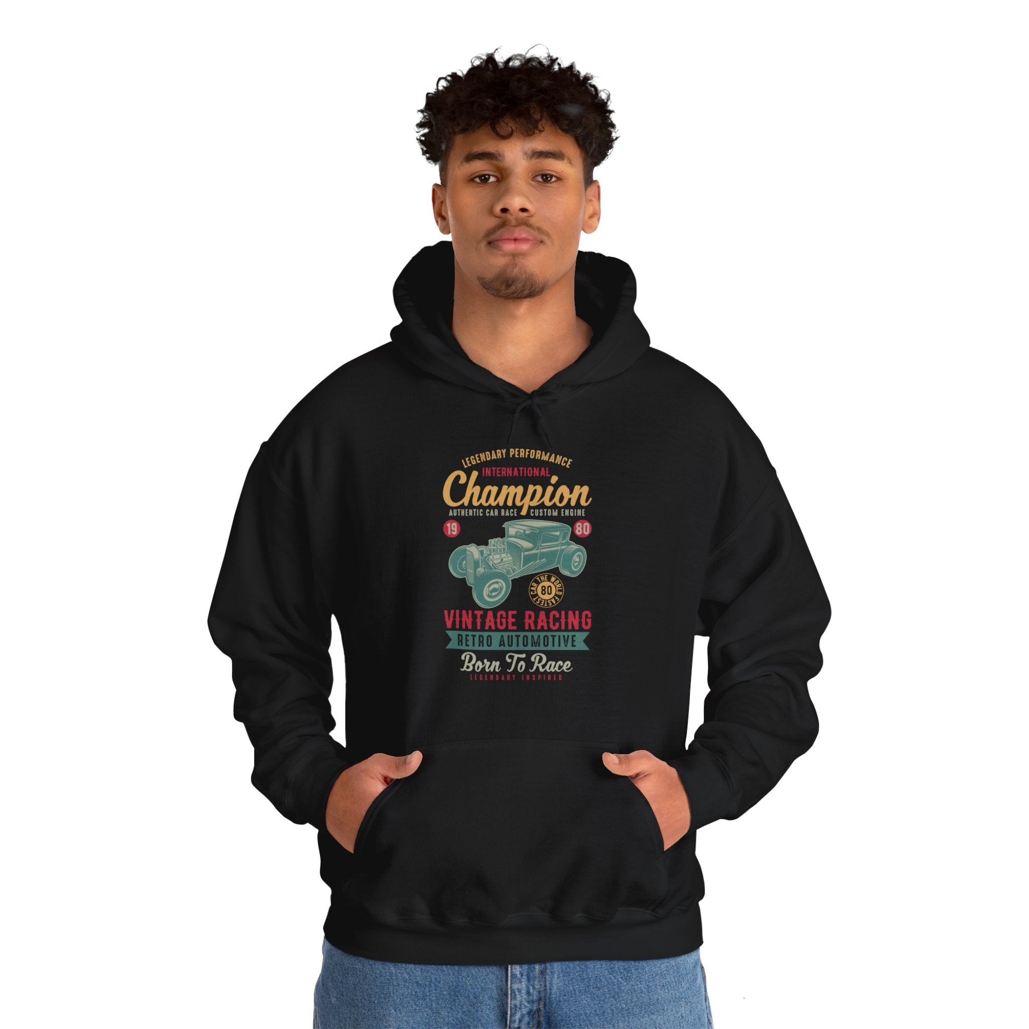 "CHAMPION VINTAGE RACING RETRO AUTOMATIVE BORN TO RACE" Unisex Heavy Blend™ Hooded Sweatshirt