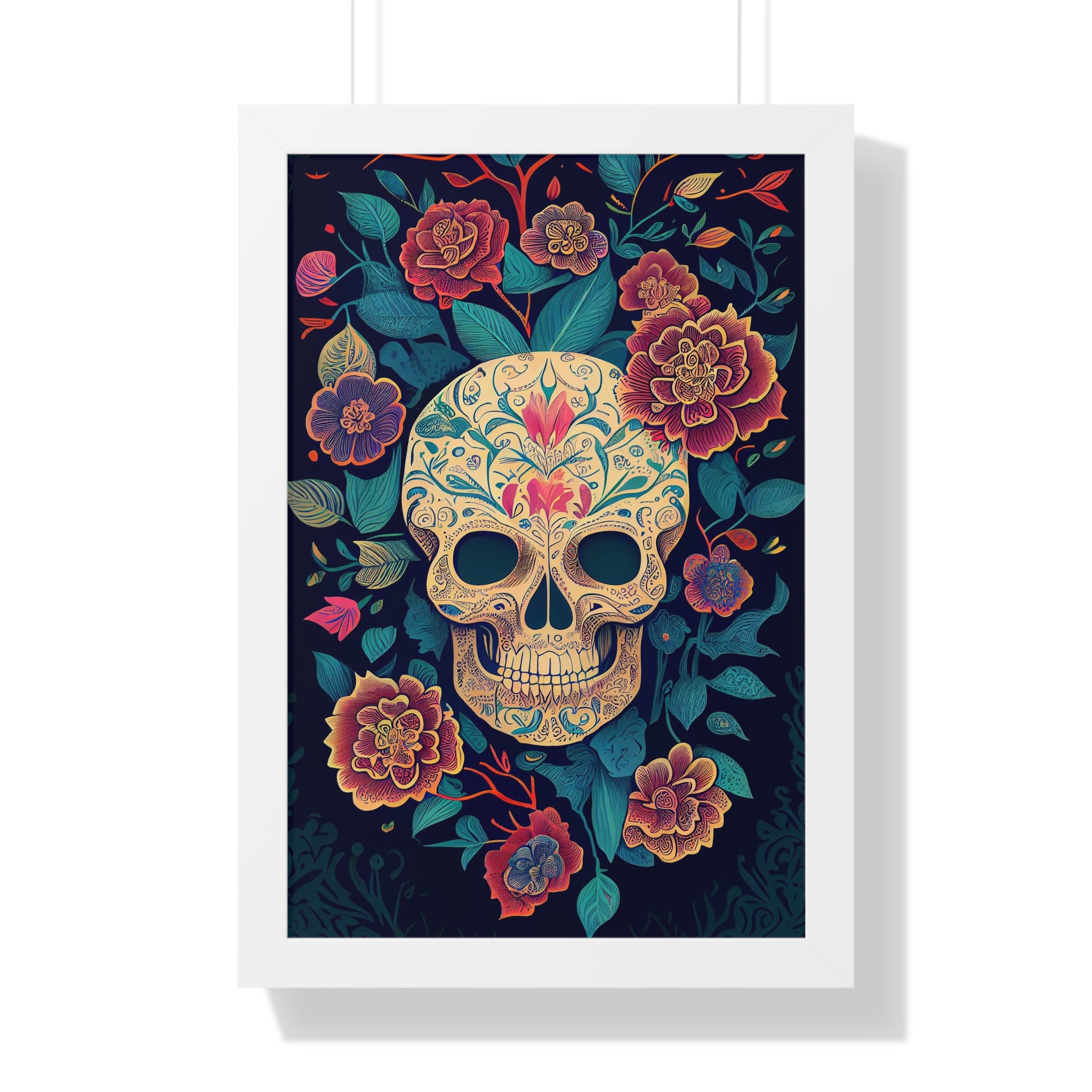 "BEIGE CHINOISERIE SUGAR SKULL" Framed Vertical Poster