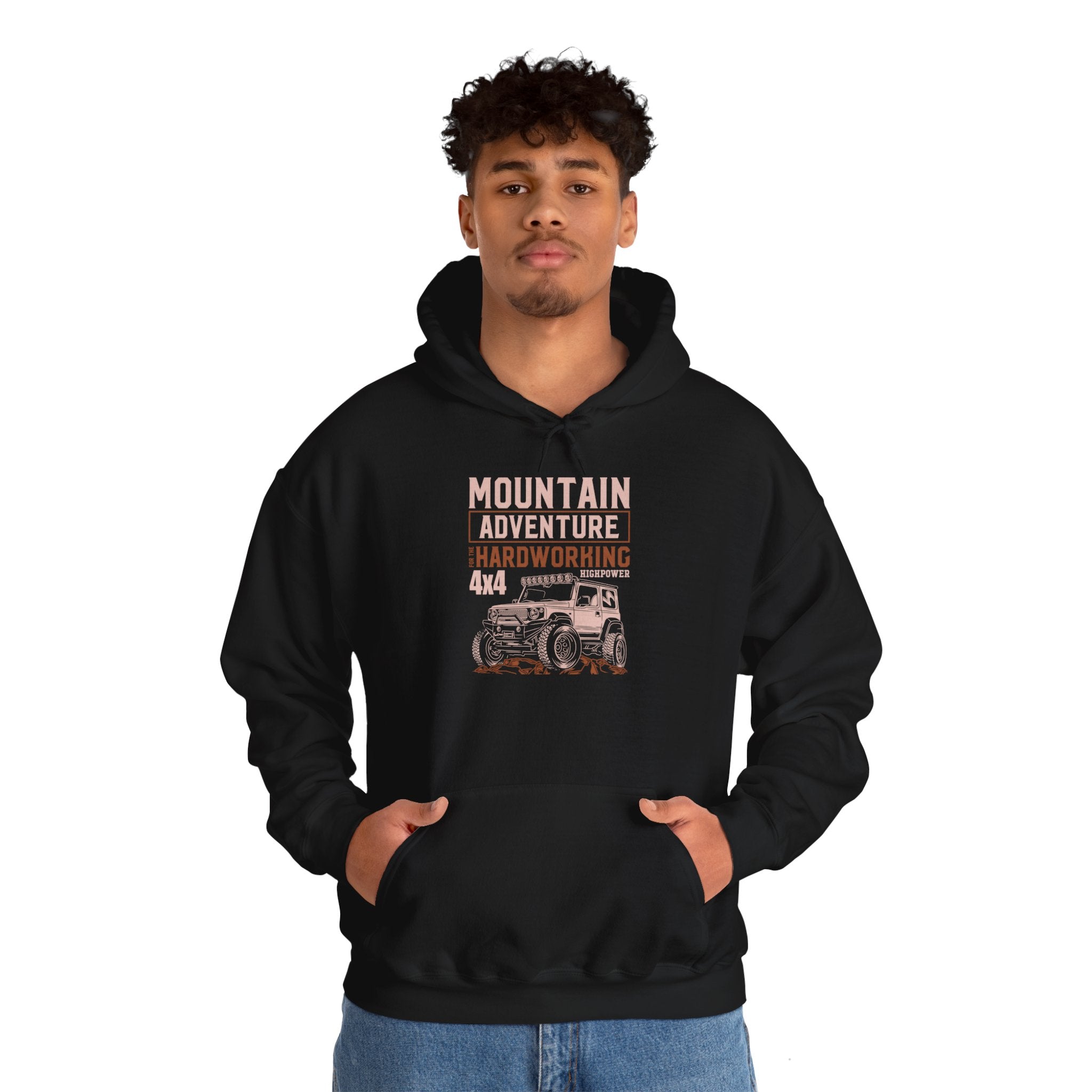 "MOUNTAIN ADVENTURE HARDWORKING 4X4" Unisex Heavy Blend™ Hooded Sweatshirt