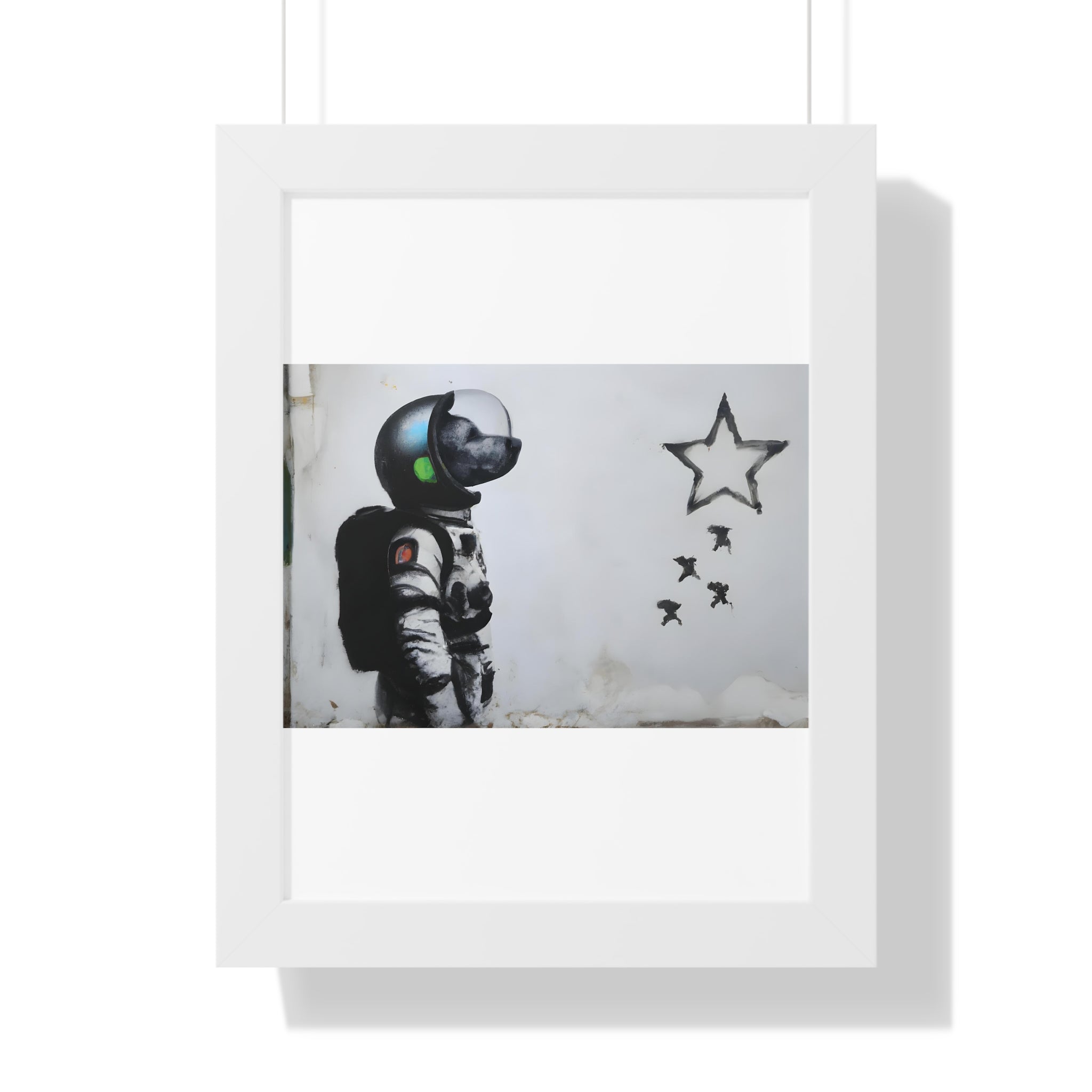 "BANKSY-STYLE ASTRONAUT DOG LOOKING TO THE STARS" Framed Vertical Poster